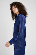 AERON Chase Satin Blouse in Midnight Blue