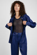 AERON Chase Satin Blouse in Midnight Blue