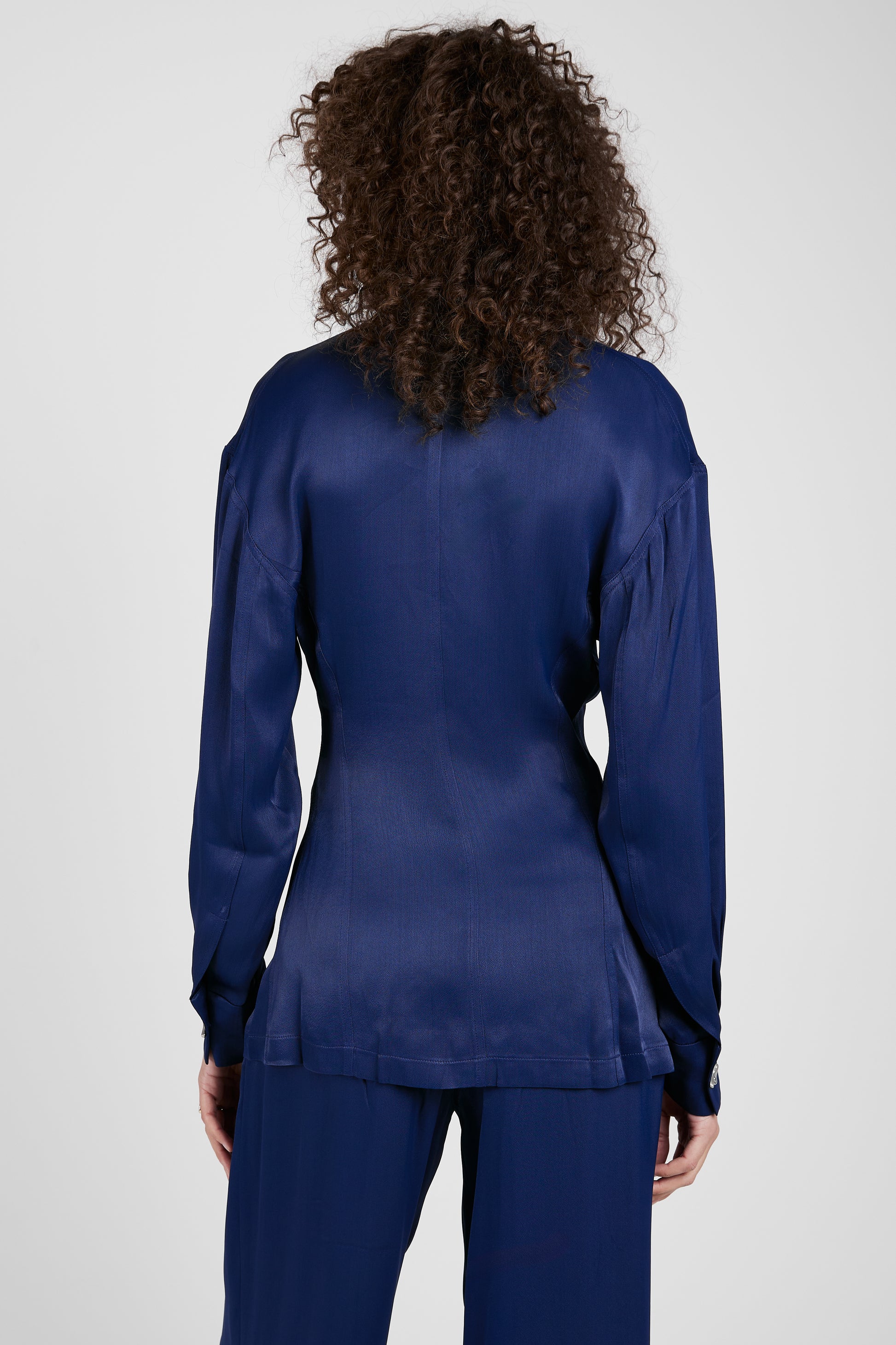 AERON Chase Satin Blouse in Midnight Blue