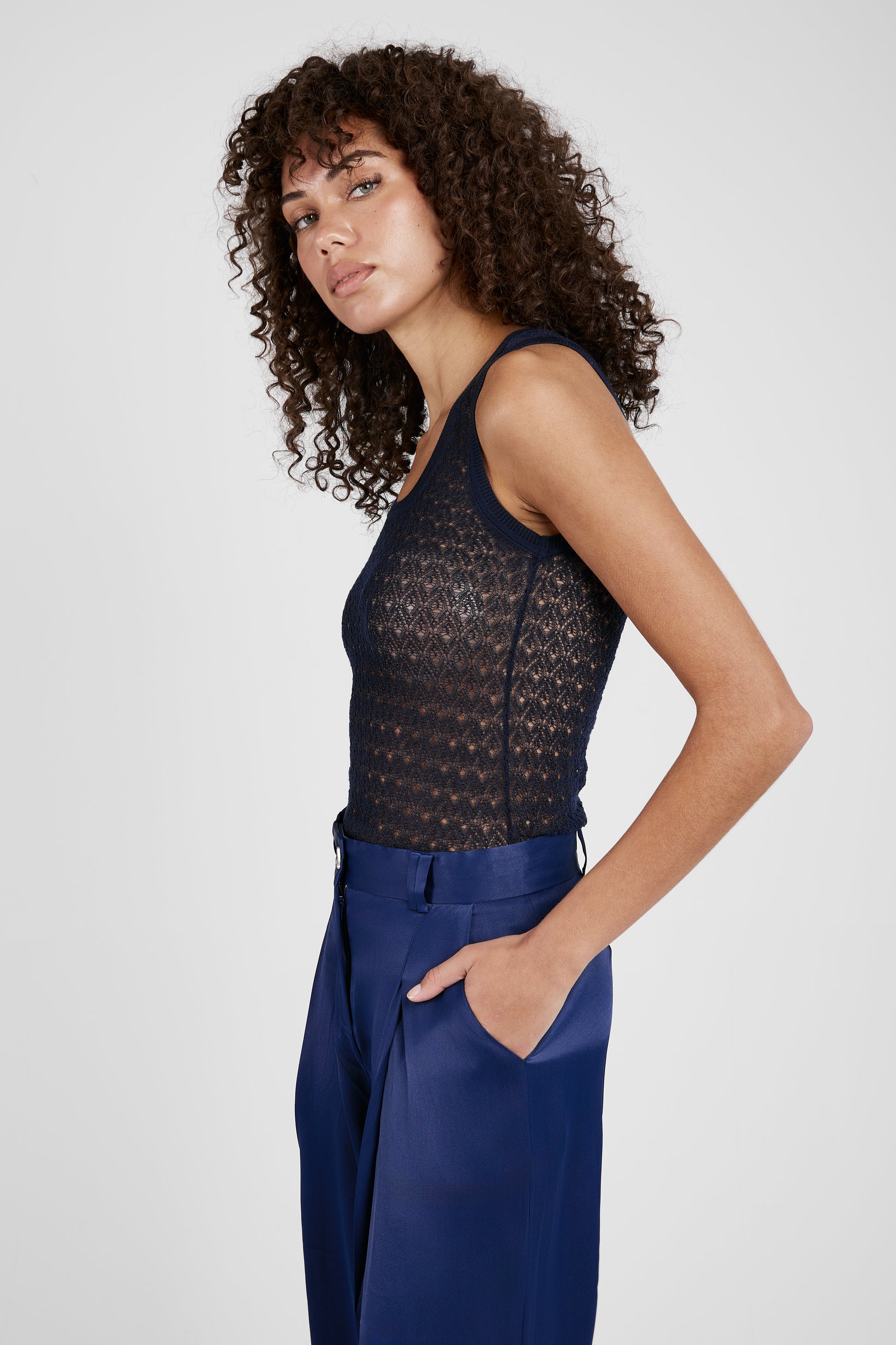 AERON Filo Sleeveless Top in Midnight Blue