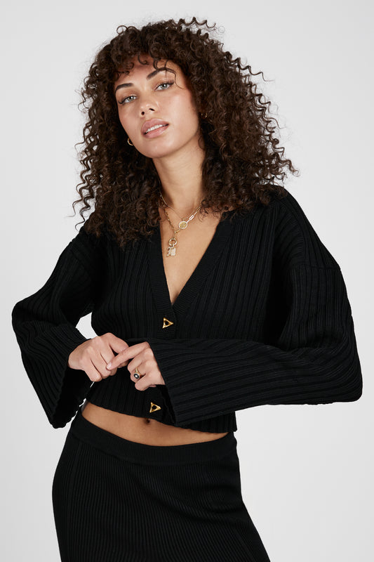 AERON Morrow Cropped Cardigan in Black