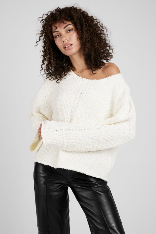 AERON Selin Oversized Bouclé Sweater in Ivory