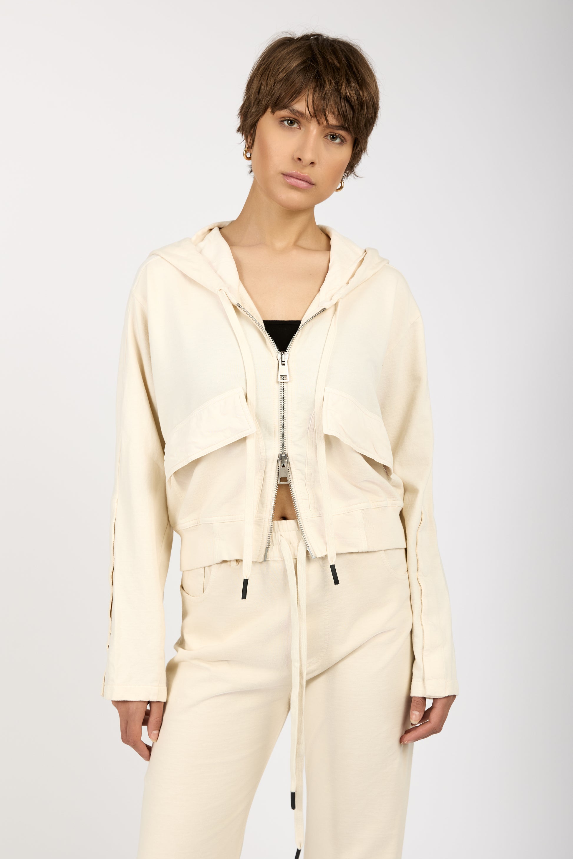 ANDREA YA'AQOV Hooded Zip-Up Jacket in Shell