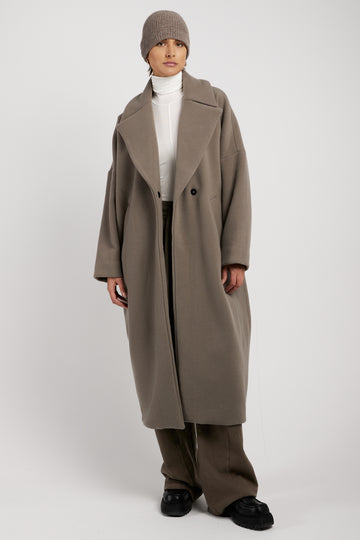 ANDREA YA'AQOV Oversized Wool Coat in Taupe