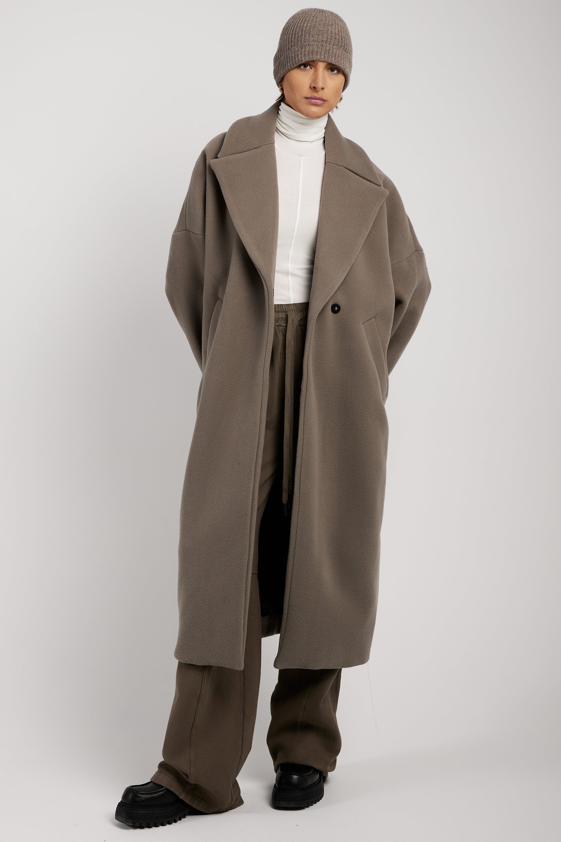 ANDREA YA'AQOV Oversized Wool Coat in Taupe