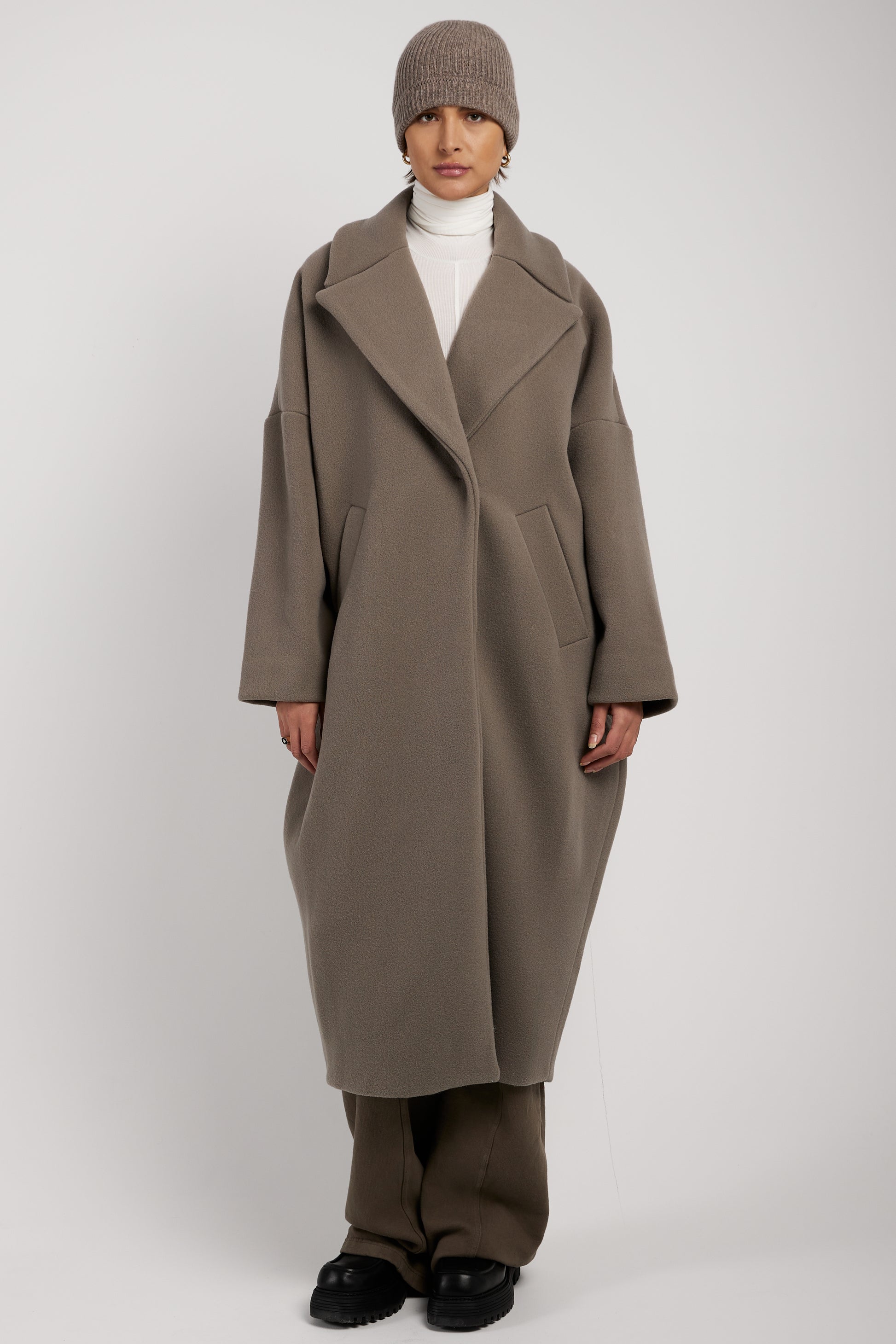 ANDREA YA'AQOV Oversized Wool Coat in Taupe