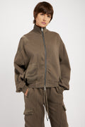 ANDREA YA'AQOV Oversized Zip-Up Sweatshirt in Taupe