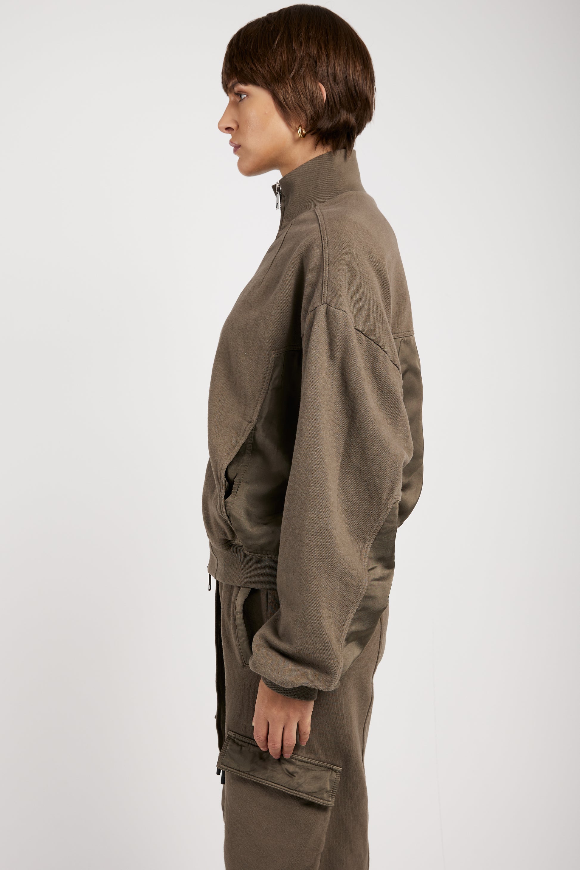 ANDREA YA'AQOV Oversized Zip-Up Sweatshirt in Taupe