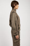 ANDREA YA'AQOV Oversized Zip-Up Sweatshirt in Taupe