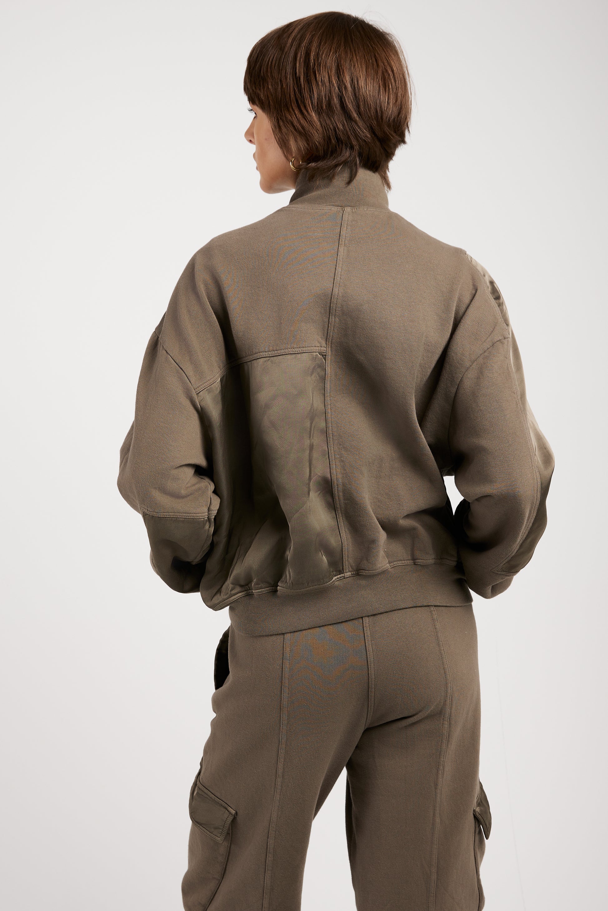 ANDREA YA'AQOV Oversized Zip-Up Sweatshirt in Taupe