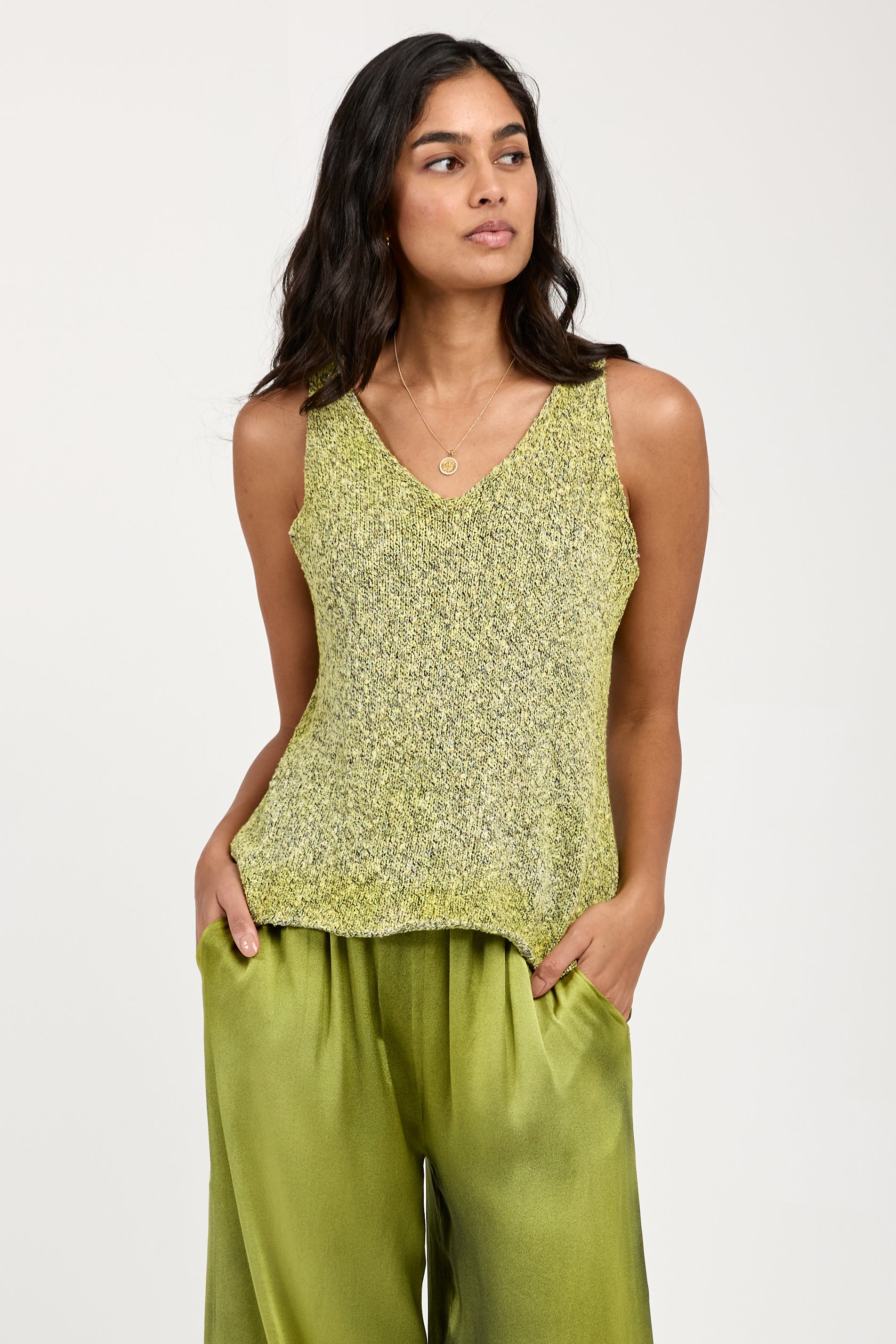 AVANT TOI Mouliné Cotton Tank Top in Lime