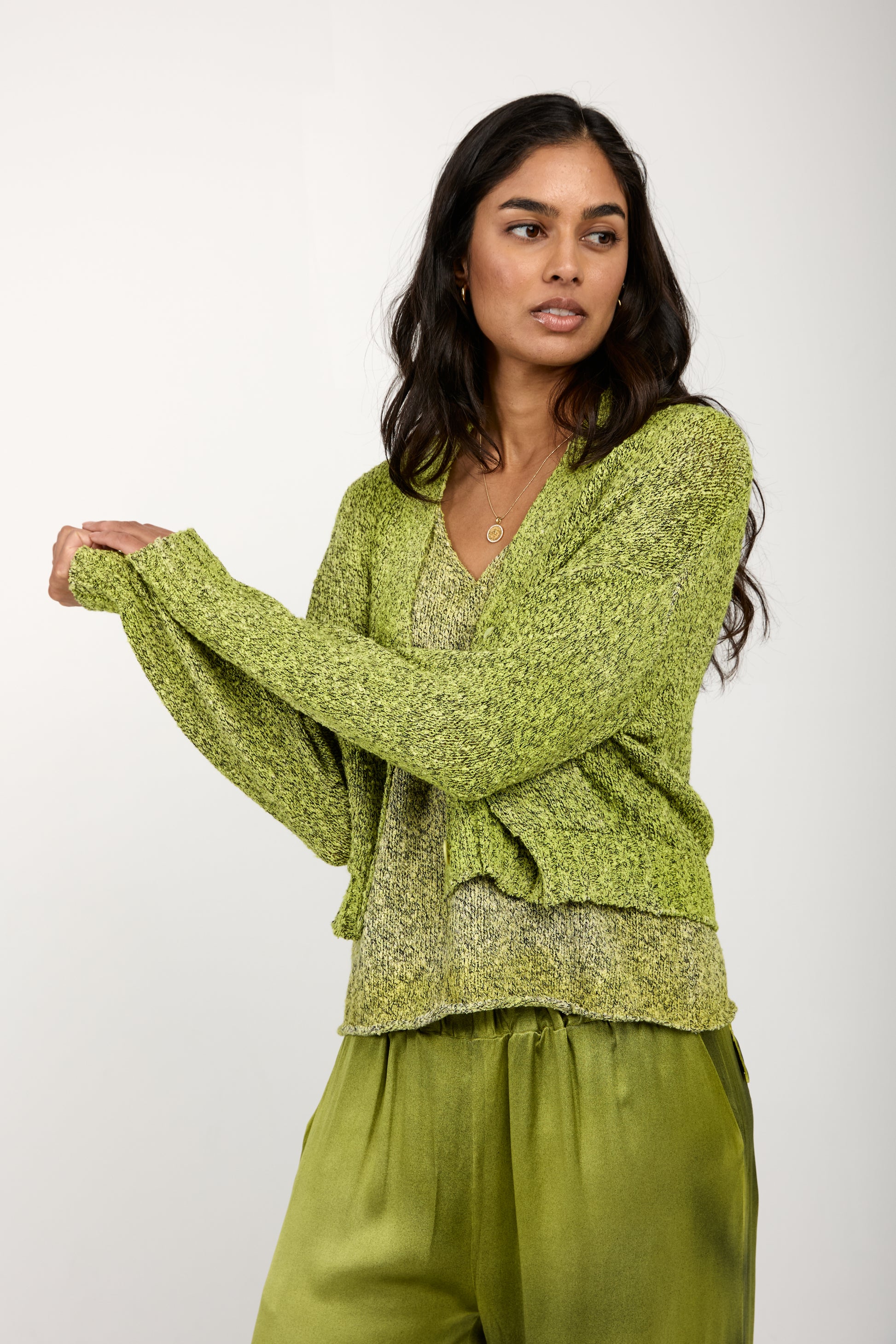 AVANT TOI Mouliné Boxy Cotton Cardigan in Lime