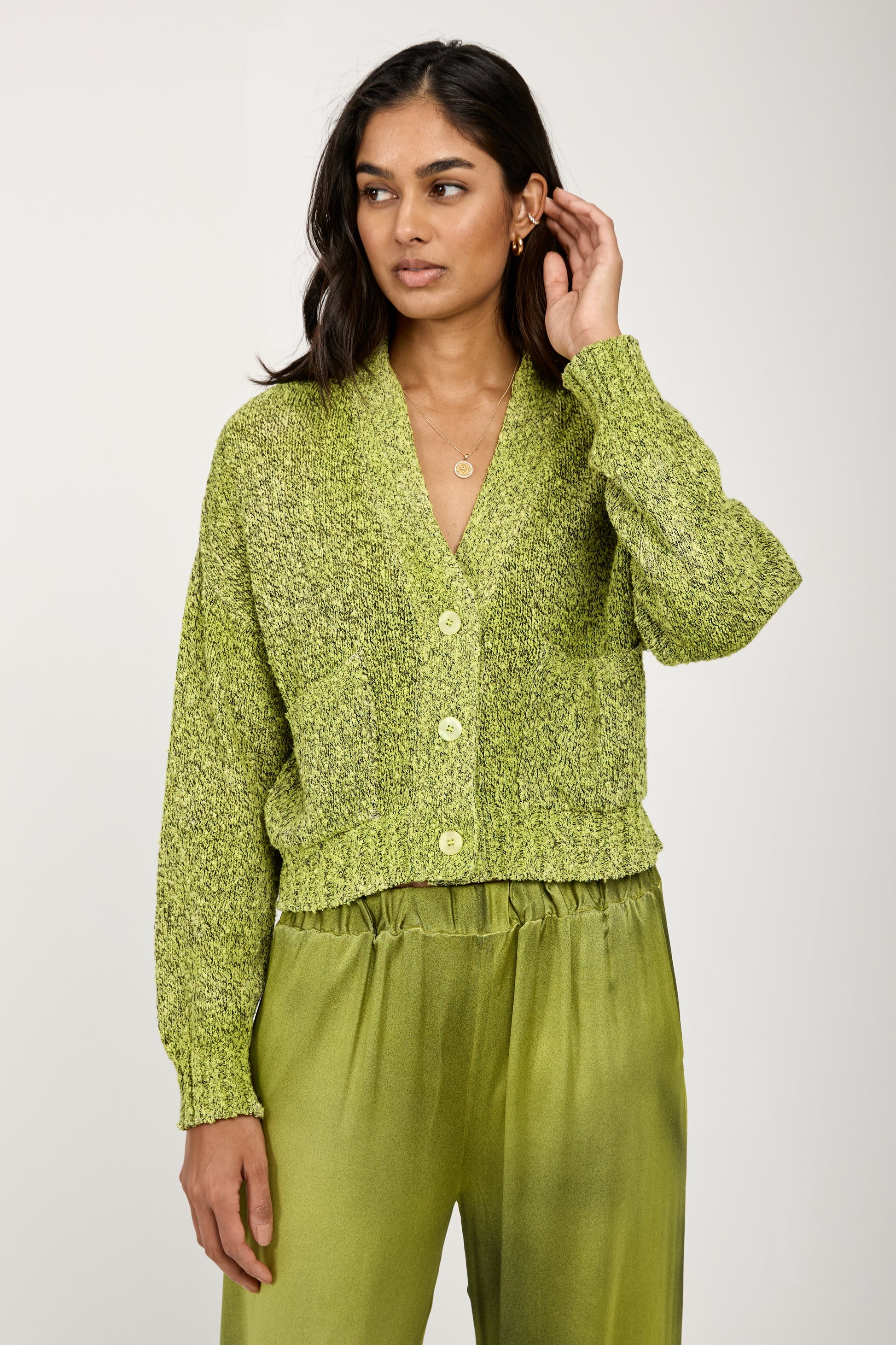 AVANT TOI Mouliné Boxy Cotton Cardigan in Lime