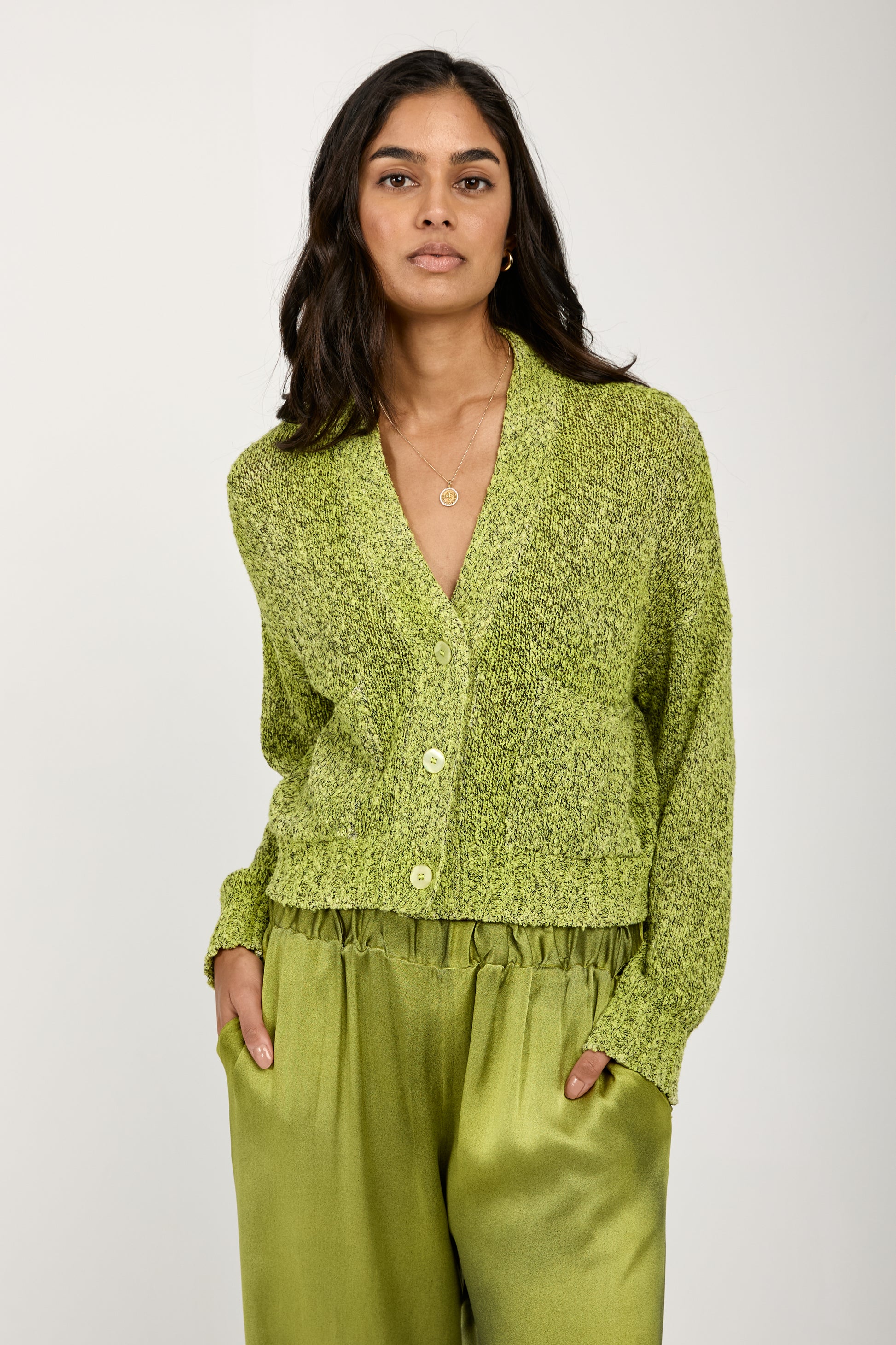 AVANT TOI Mouliné Boxy Cotton Cardigan in Lime