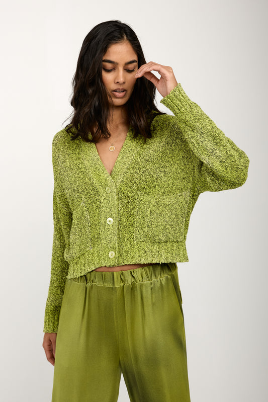 AVANT TOI Mouliné Boxy Cotton Cardigan in Lime