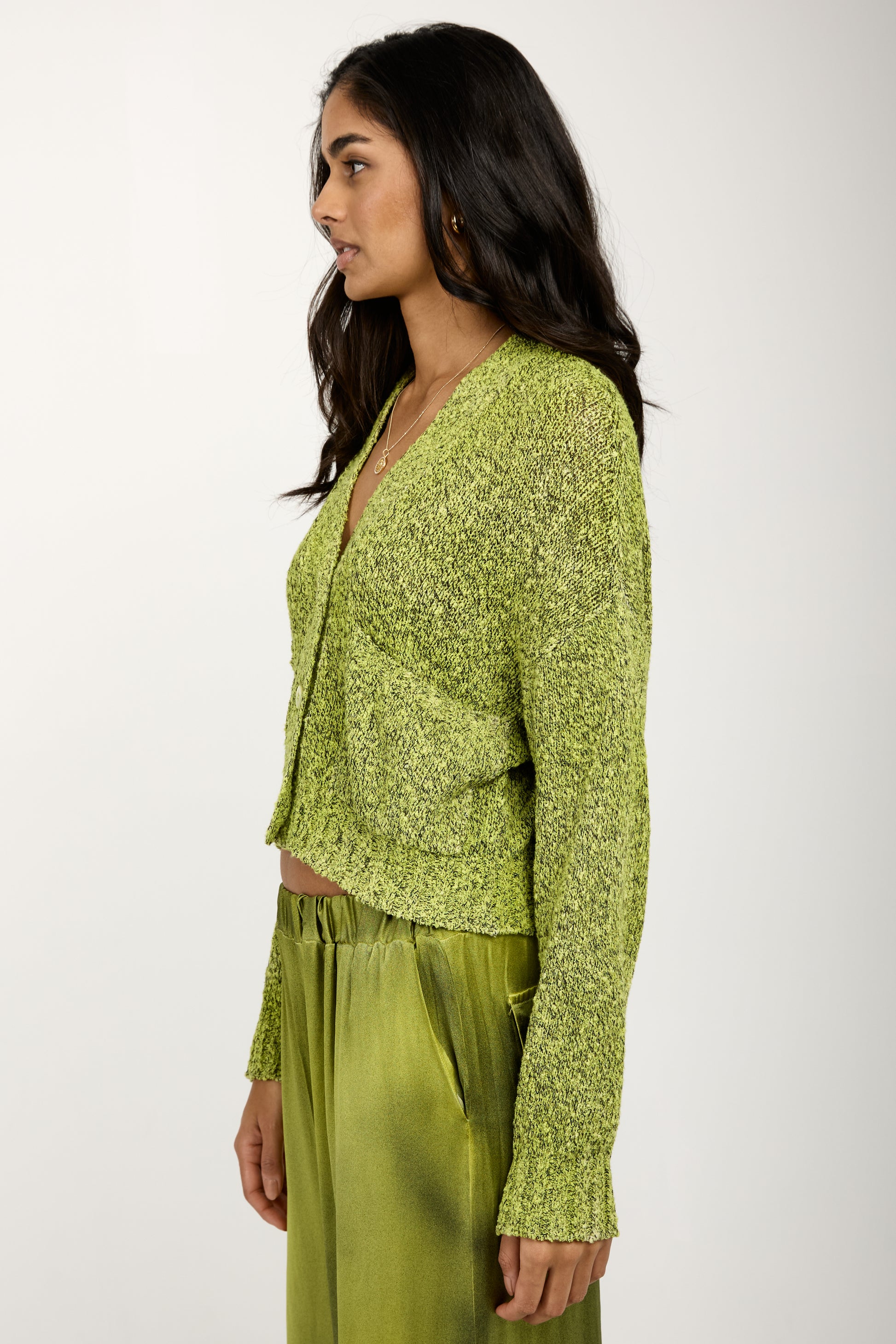 AVANT TOI Mouliné Boxy Cotton Cardigan in Lime