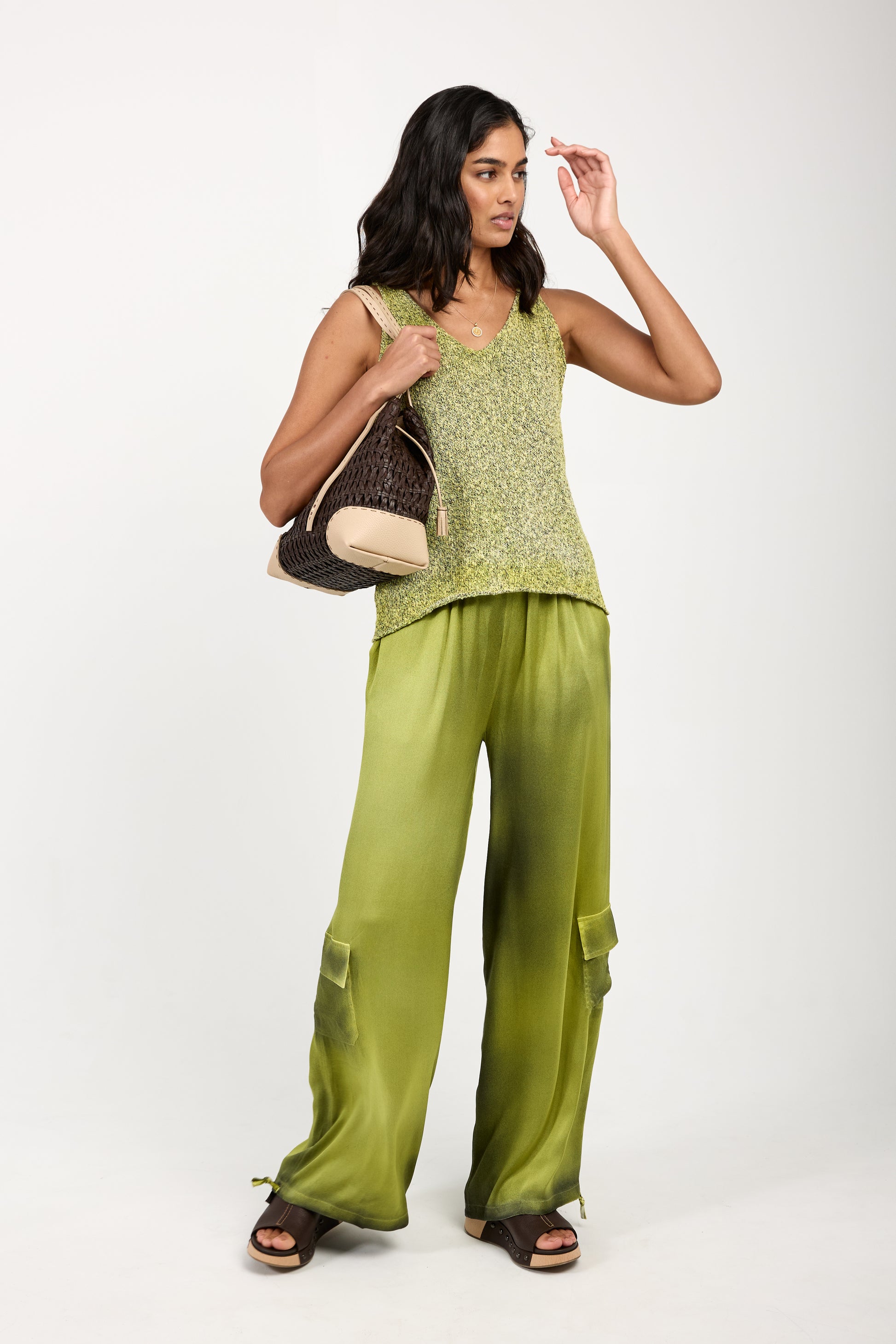 AVANT TOI Batik Camou Silk Trouser Pant in Lime