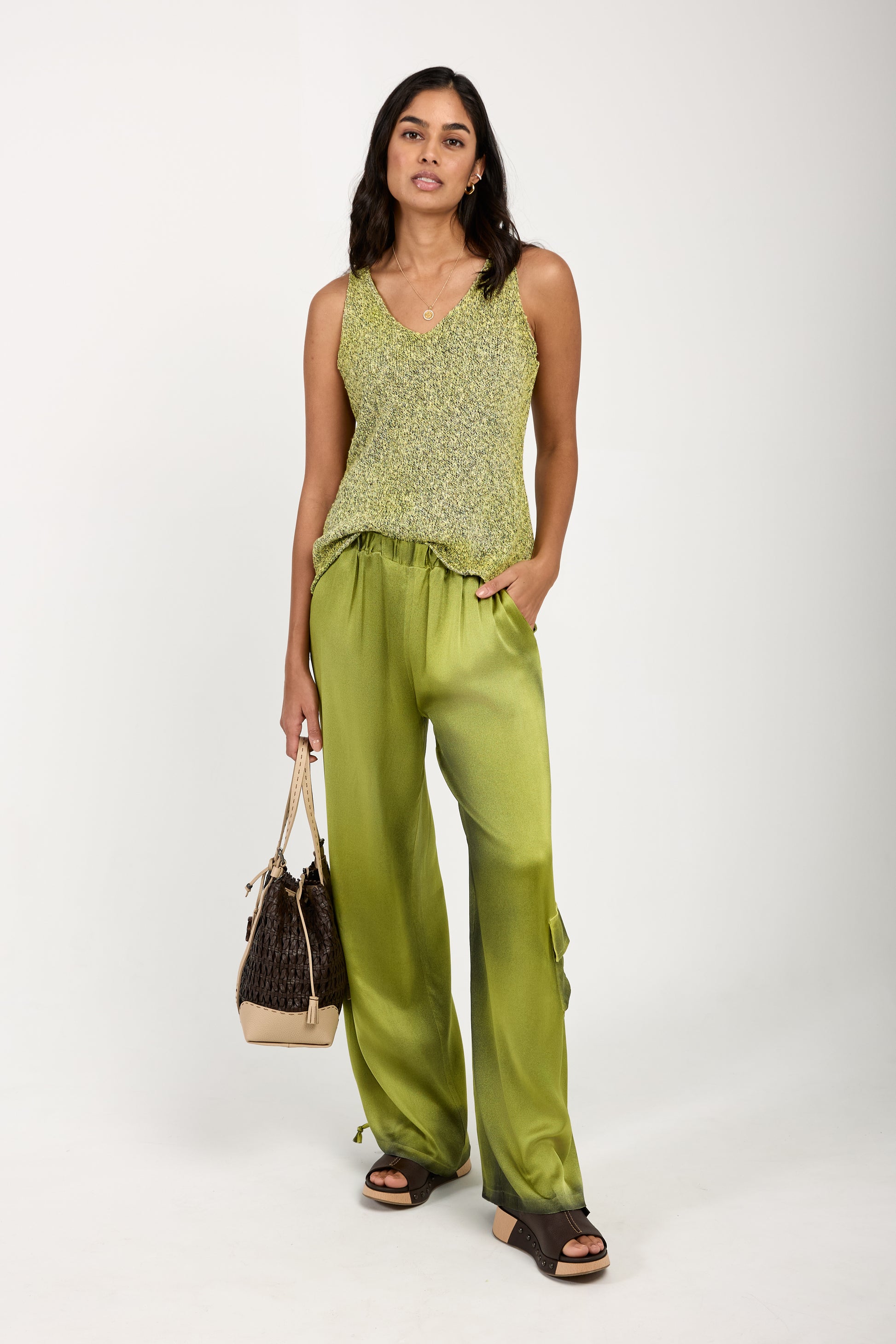 AVANT TOI Batik Camou Silk Trouser Pant in Lime