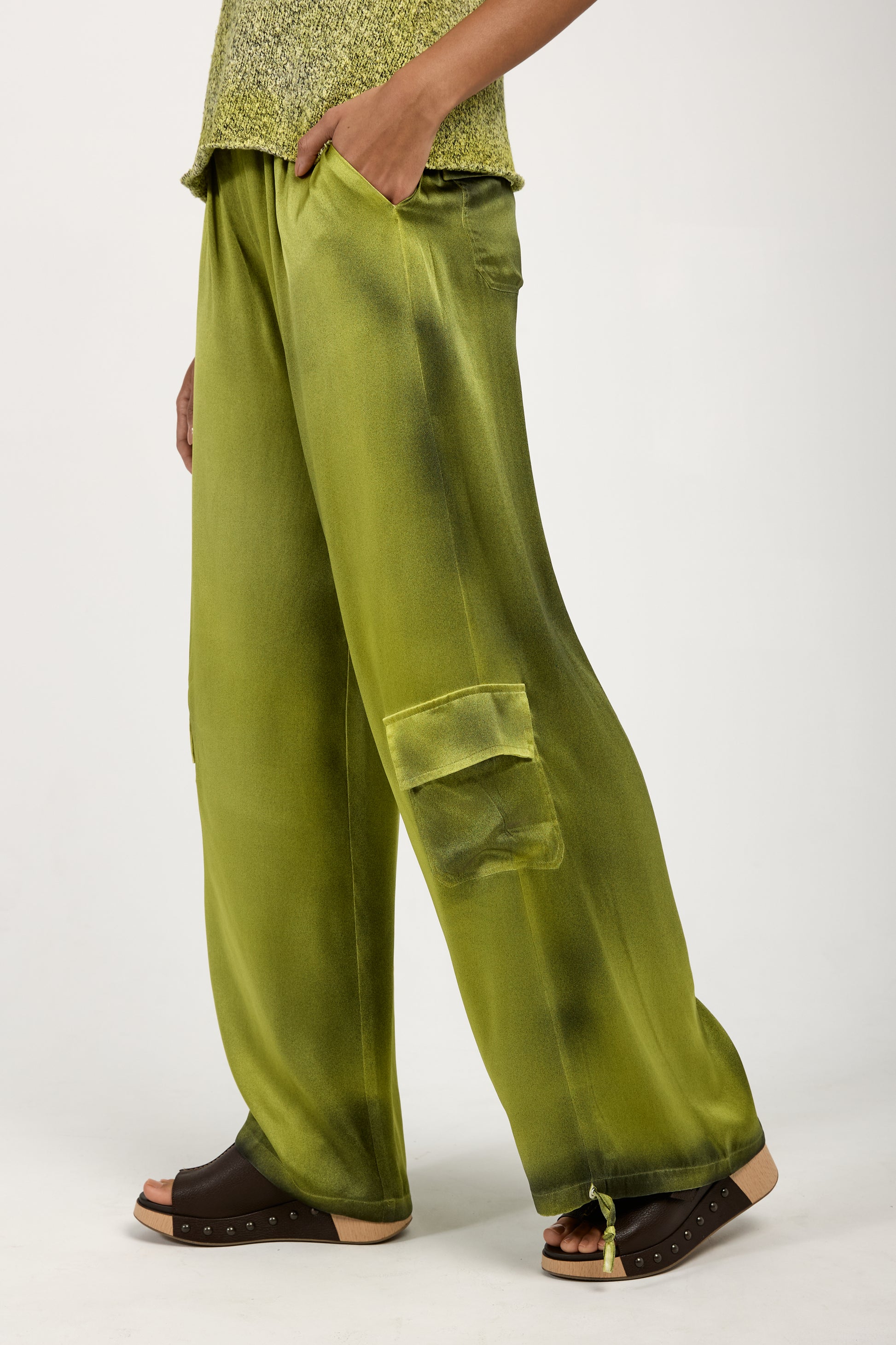 AVANT TOI Batik Camou Silk Trouser Pant in Lime