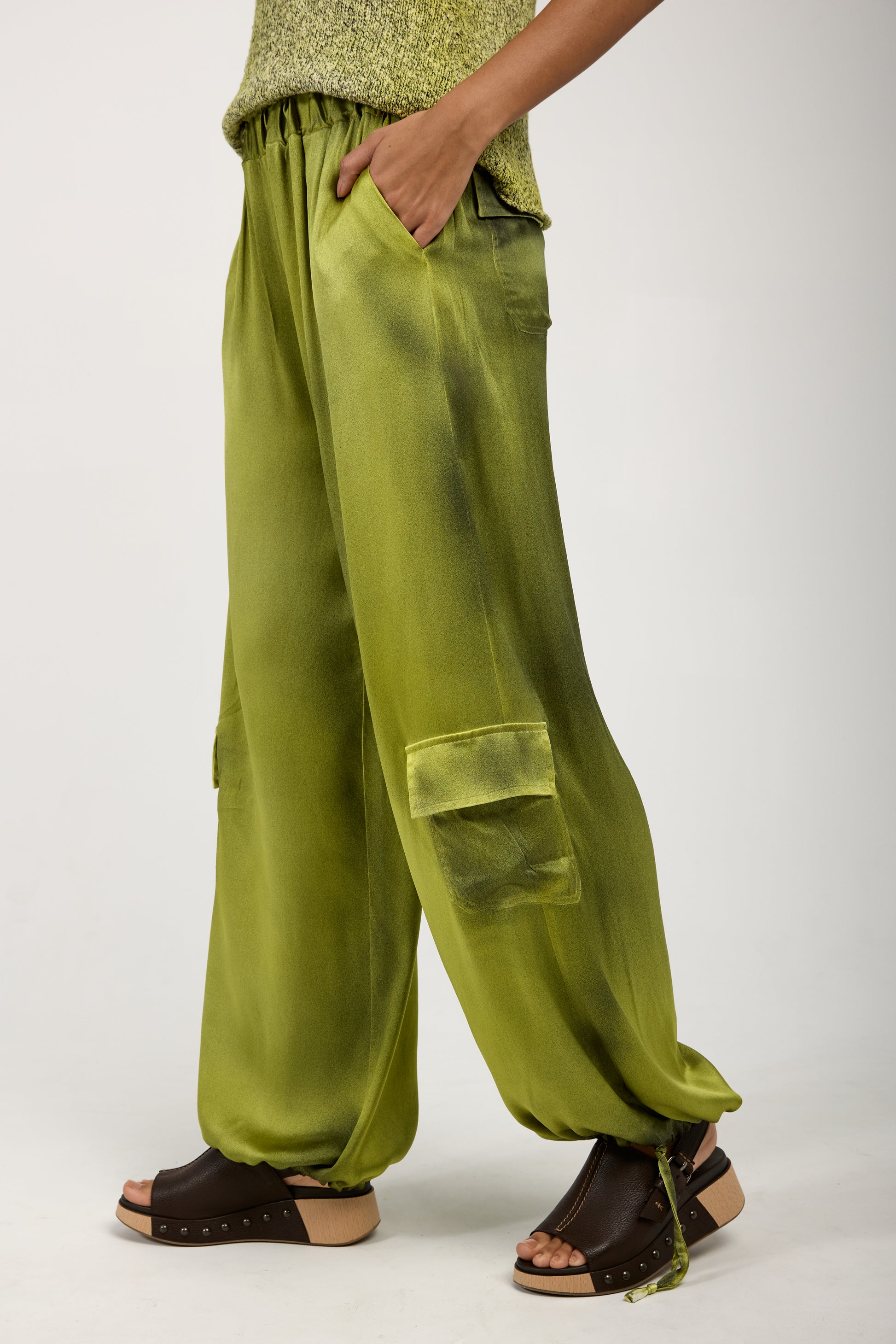 AVANT TOI Batik Camou Silk Trouser Pant in Lime