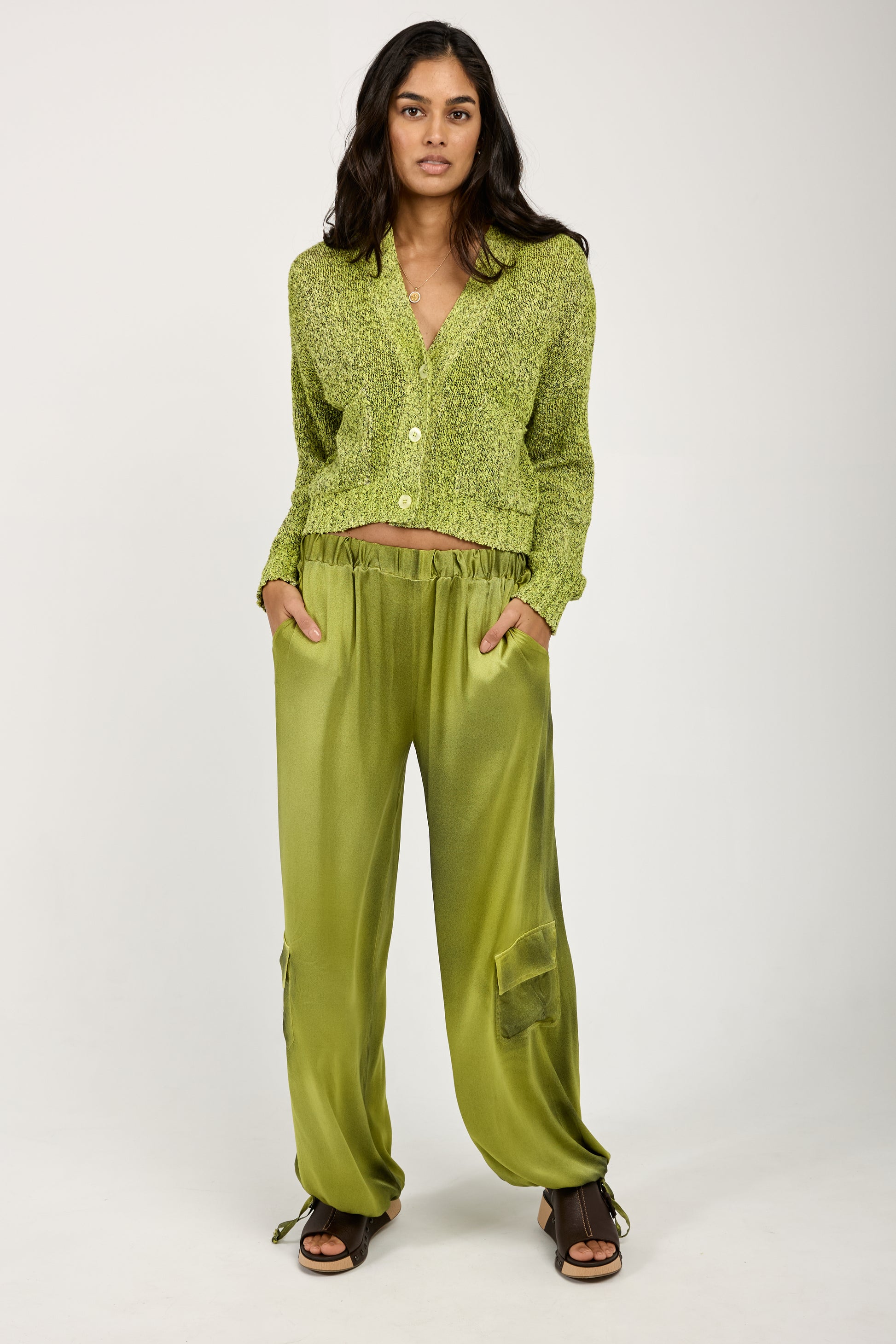 AVANT TOI Batik Camou Silk Trouser Pant in Lime