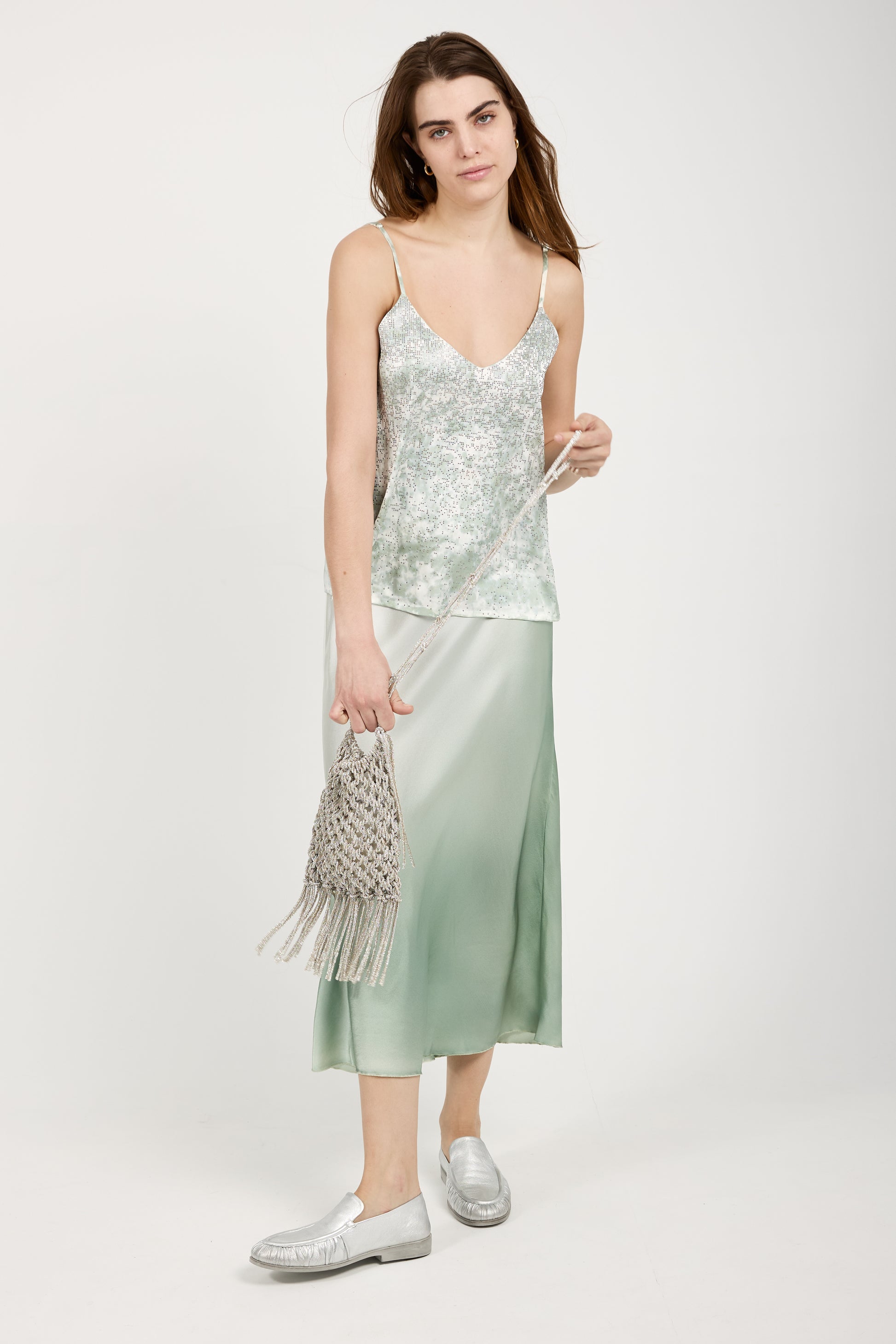 AVANT TOI Degradé Silk Midi Skirt in Jade