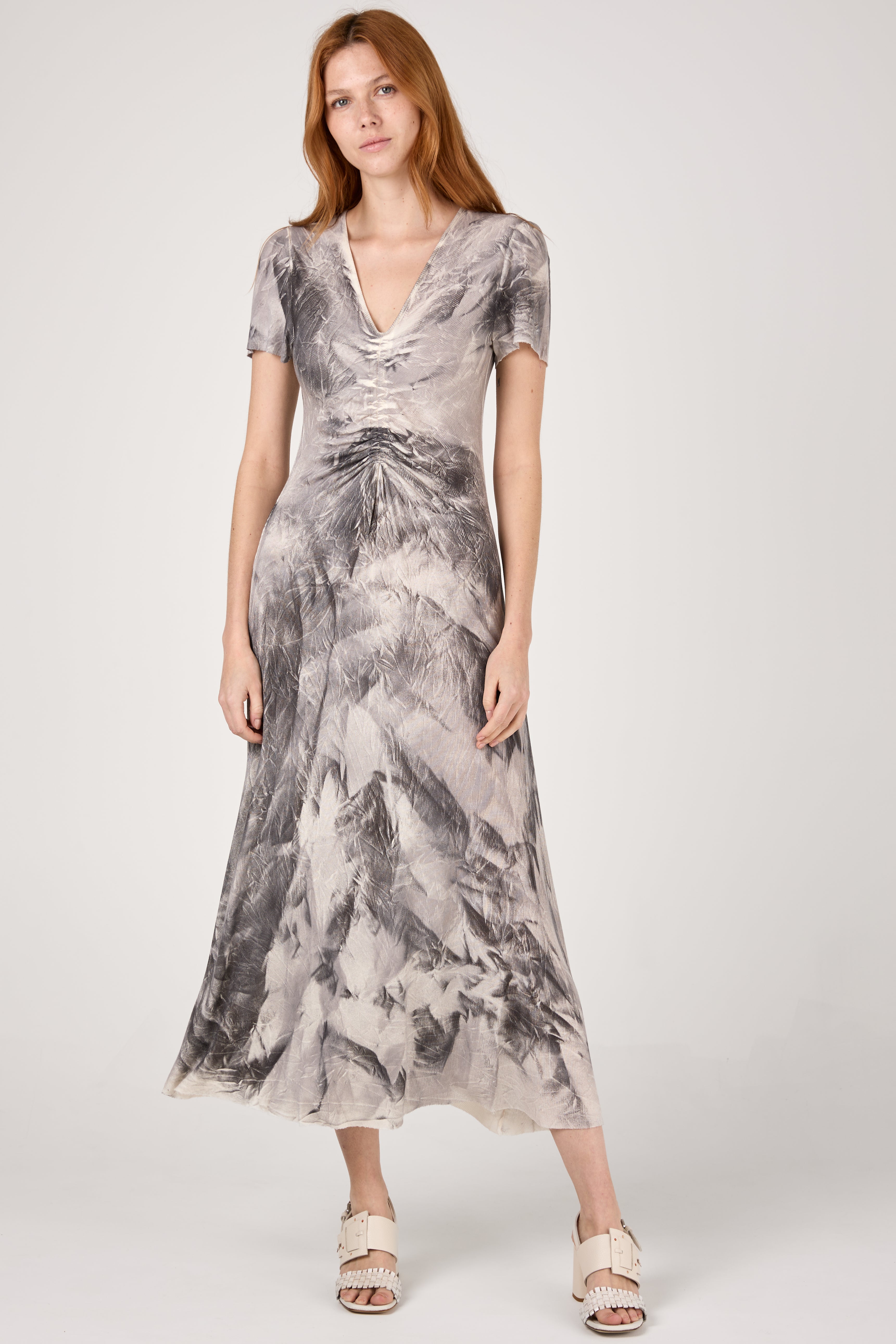 Cracked Effect Ribbed Long Dress in Mercurio and Nero