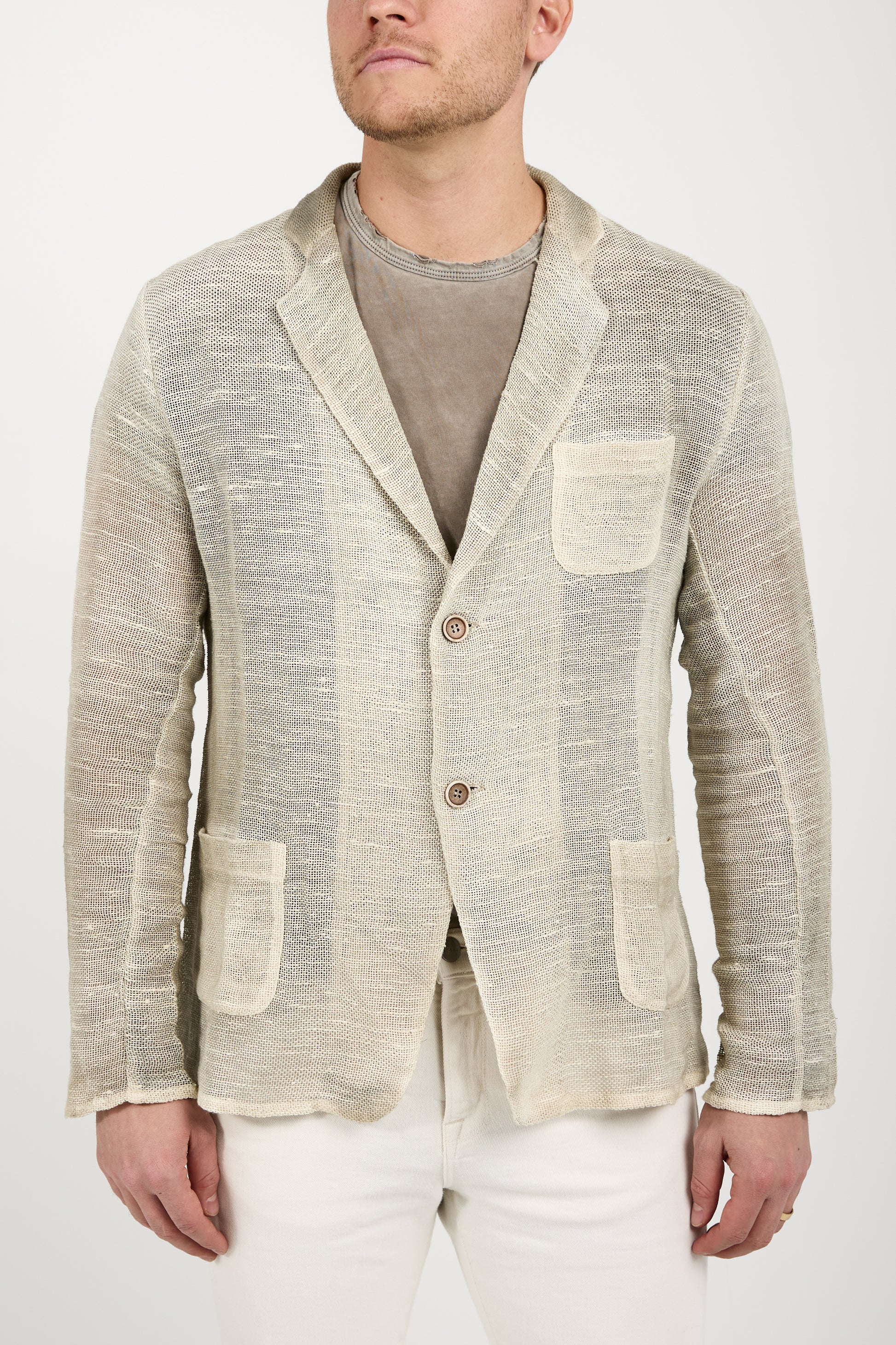 AVANT TOI Hand-Painted Net Fabric Blazer Jacket in Taupe