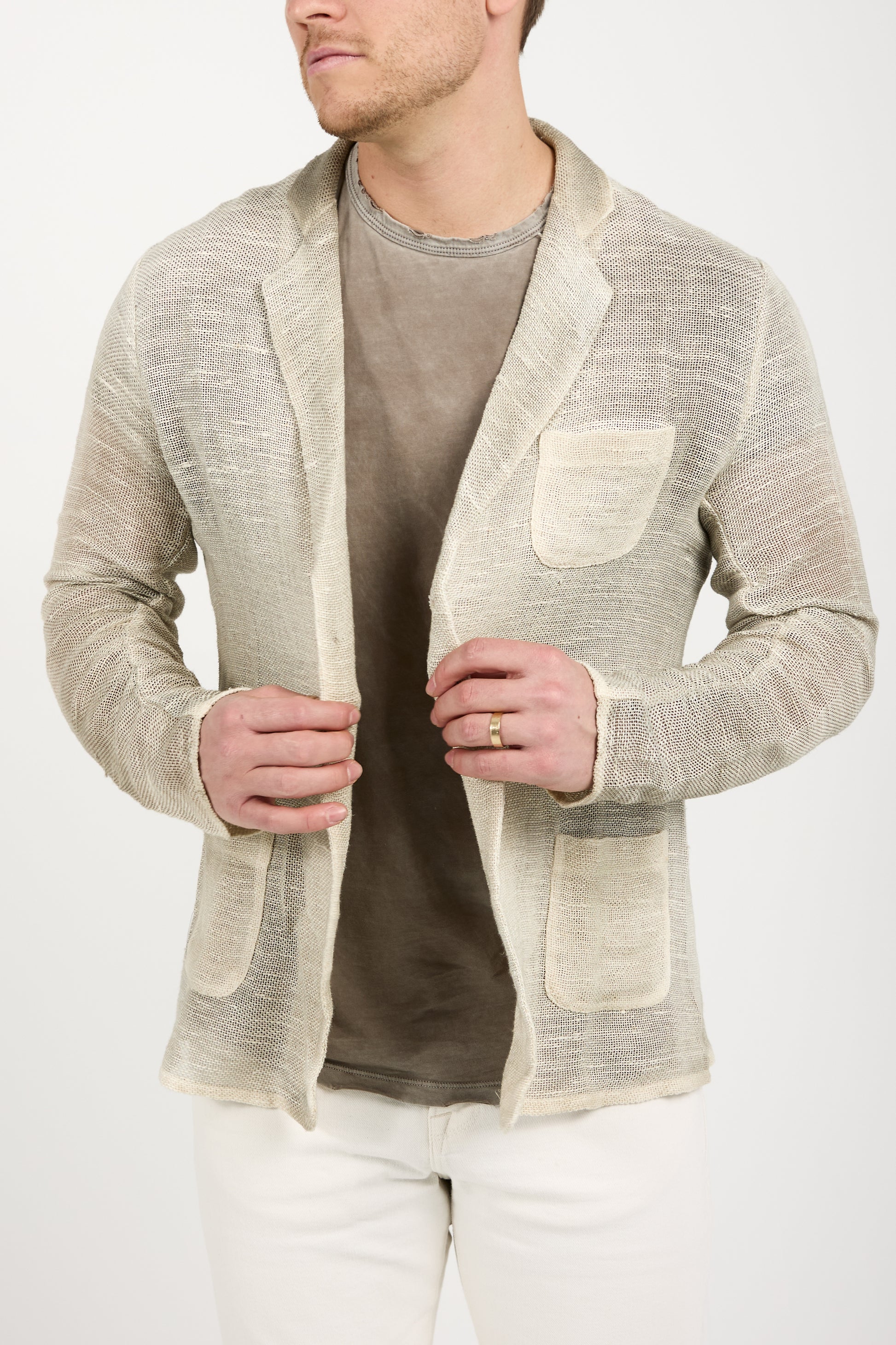 AVANT TOI Hand-Painted Net Fabric Blazer Jacket in Taupe