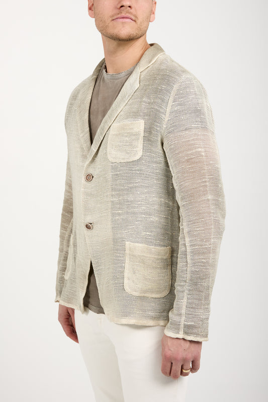 AVANT TOI Hand-Painted Net Fabric Blazer Jacket in Taupe