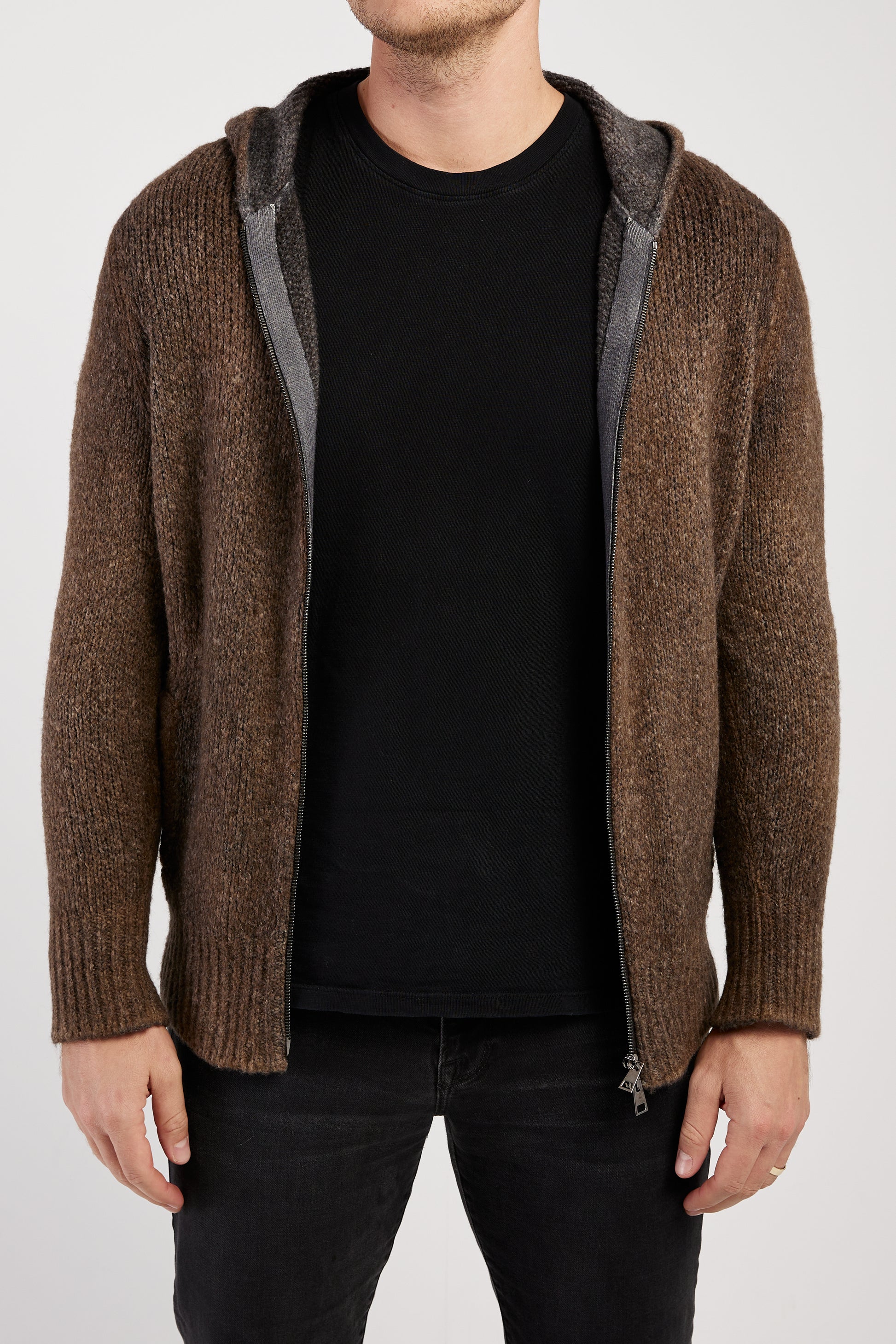 AVANT TOI Hooded Brushed Cotton Zip Cardigan in Sughero