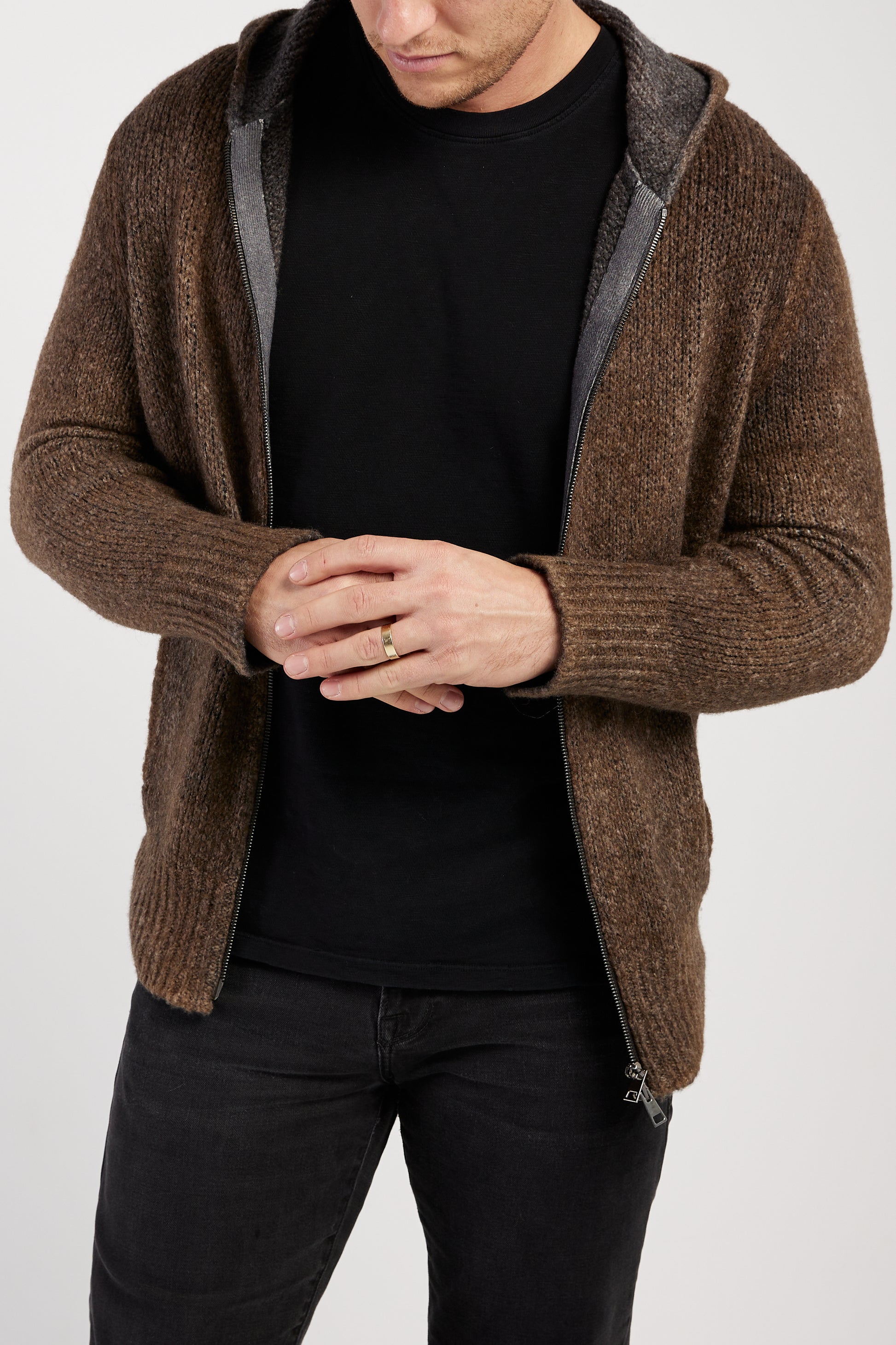 AVANT TOI Hooded Brushed Cotton Zip Cardigan in Sughero