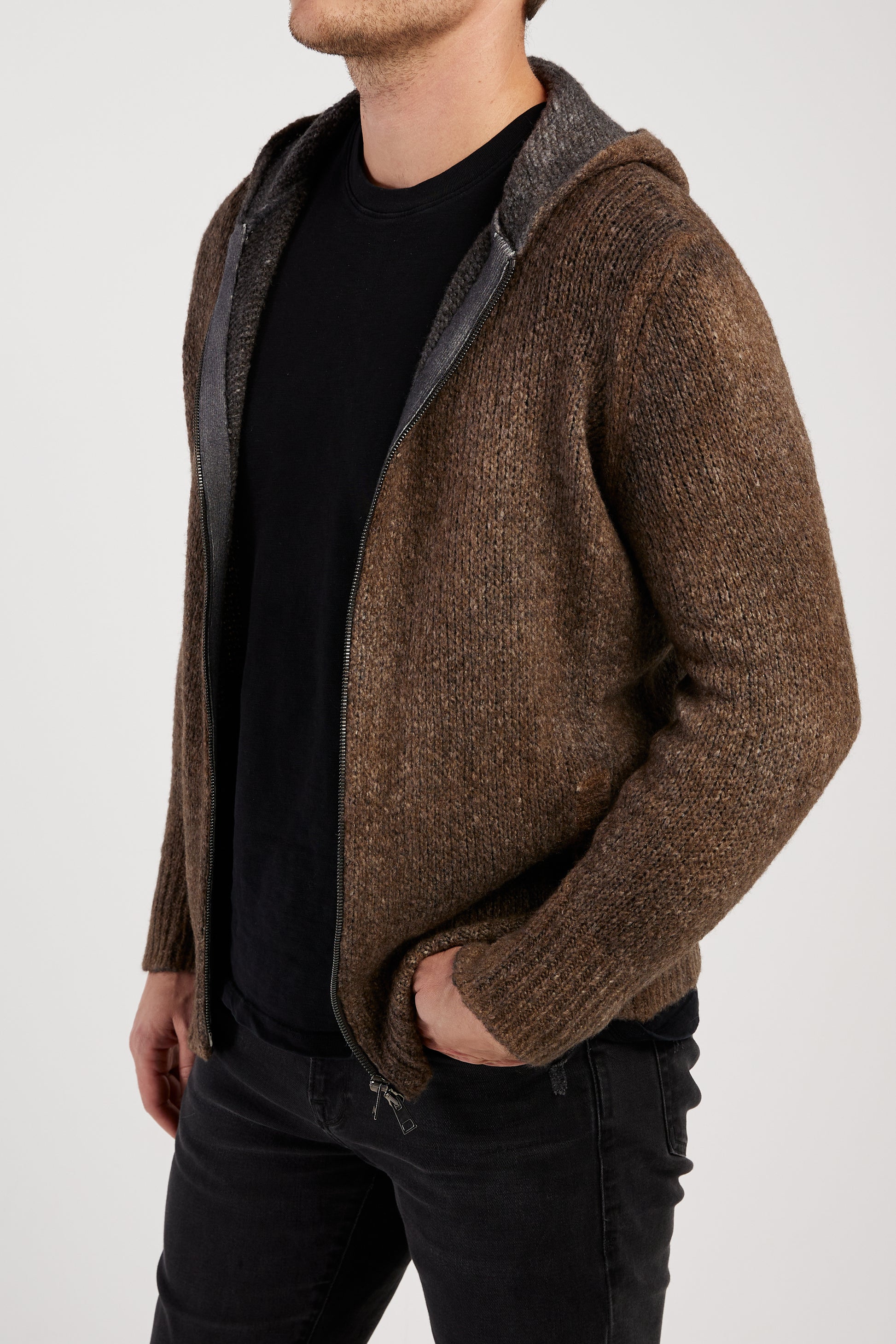 AVANT TOI Hooded Brushed Cotton Zip Cardigan in Sughero