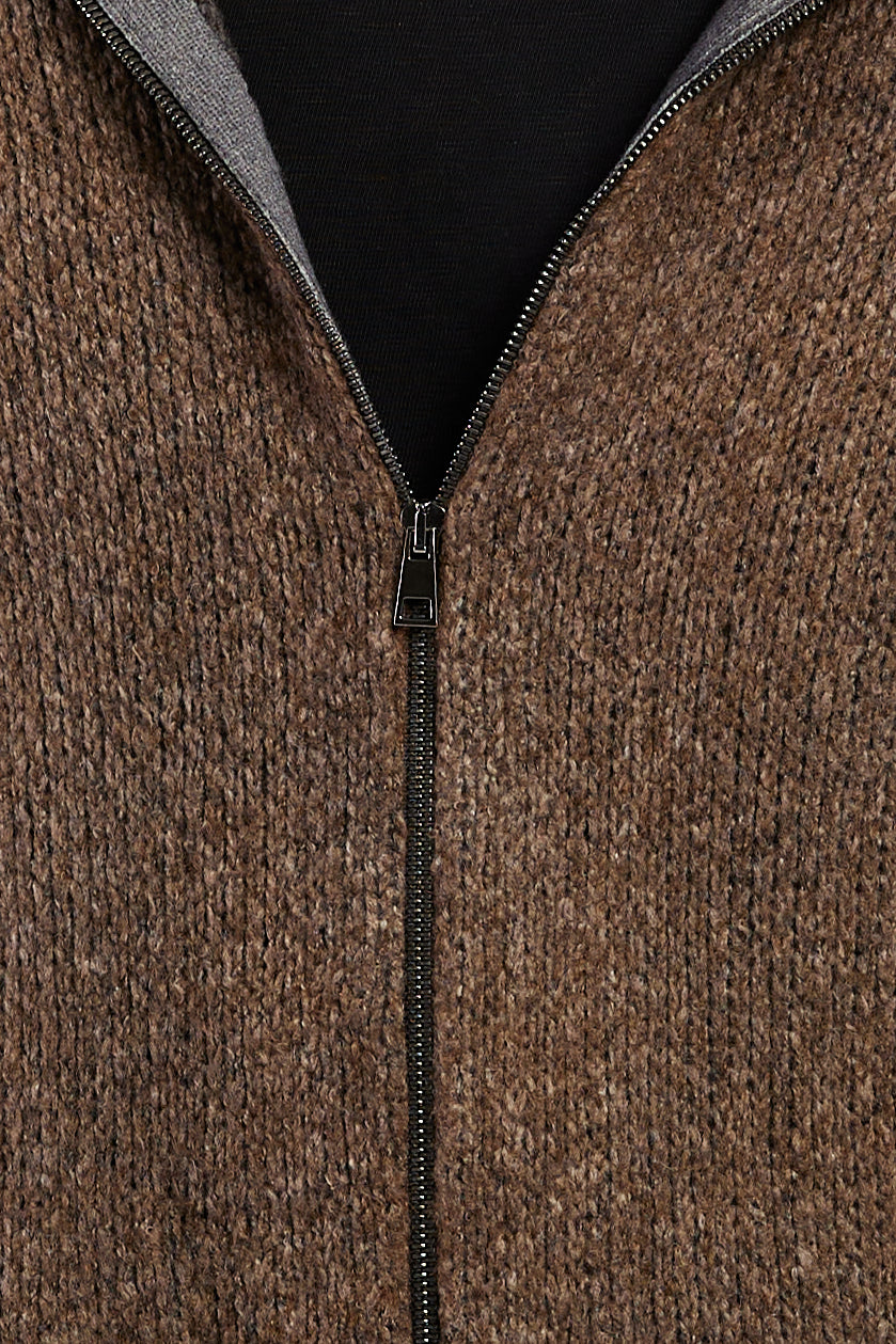 AVANT TOI Hooded Brushed Cotton Zip Cardigan in Sughero