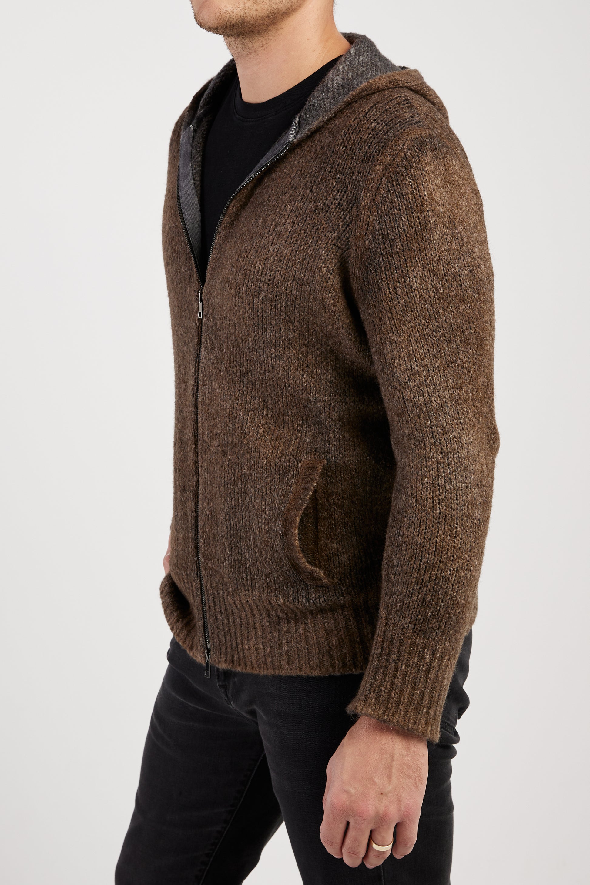 AVANT TOI Hooded Brushed Cotton Zip Cardigan in Sughero