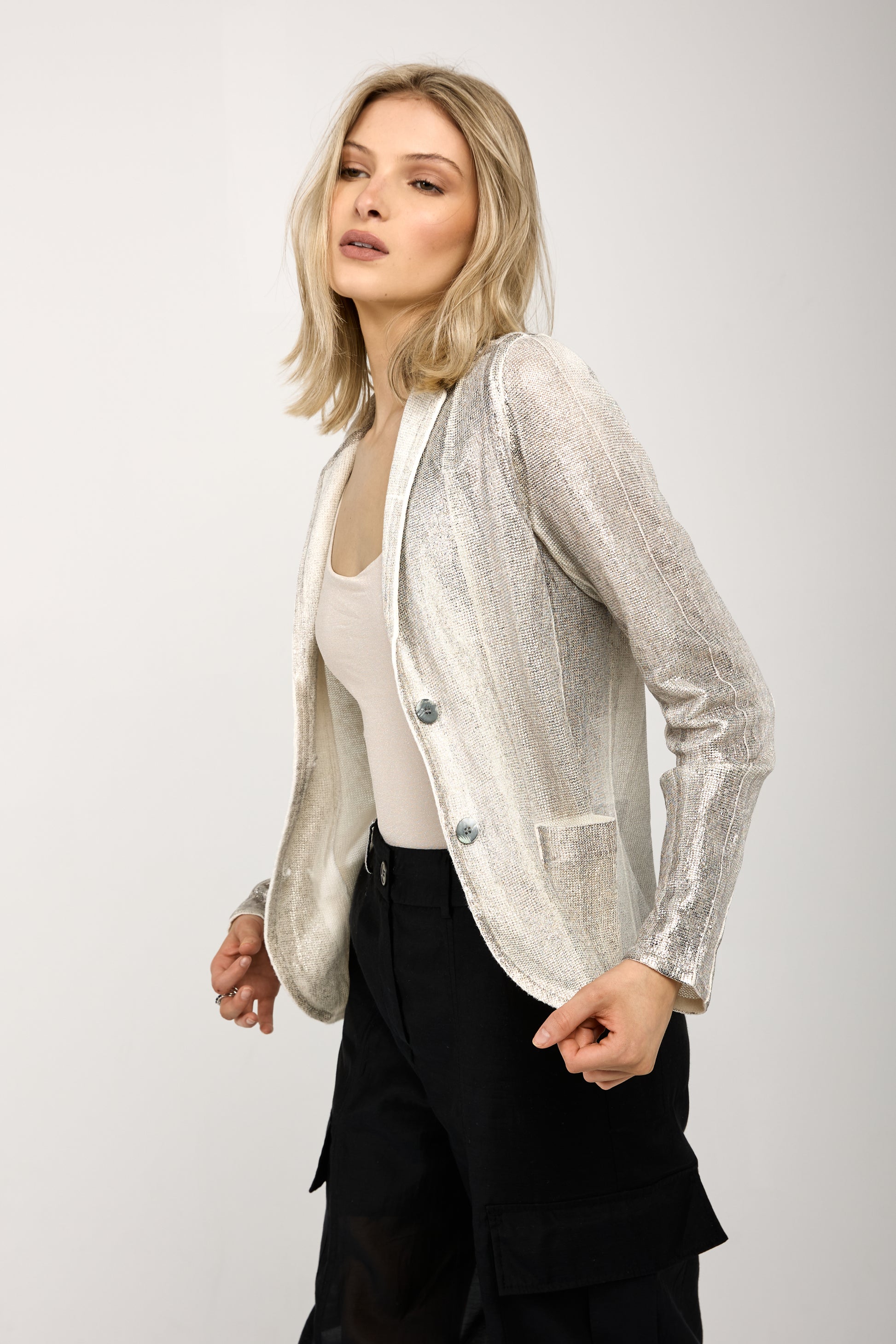 AVANT TOI Linen Blazer Jacket with Lamination in Bianco