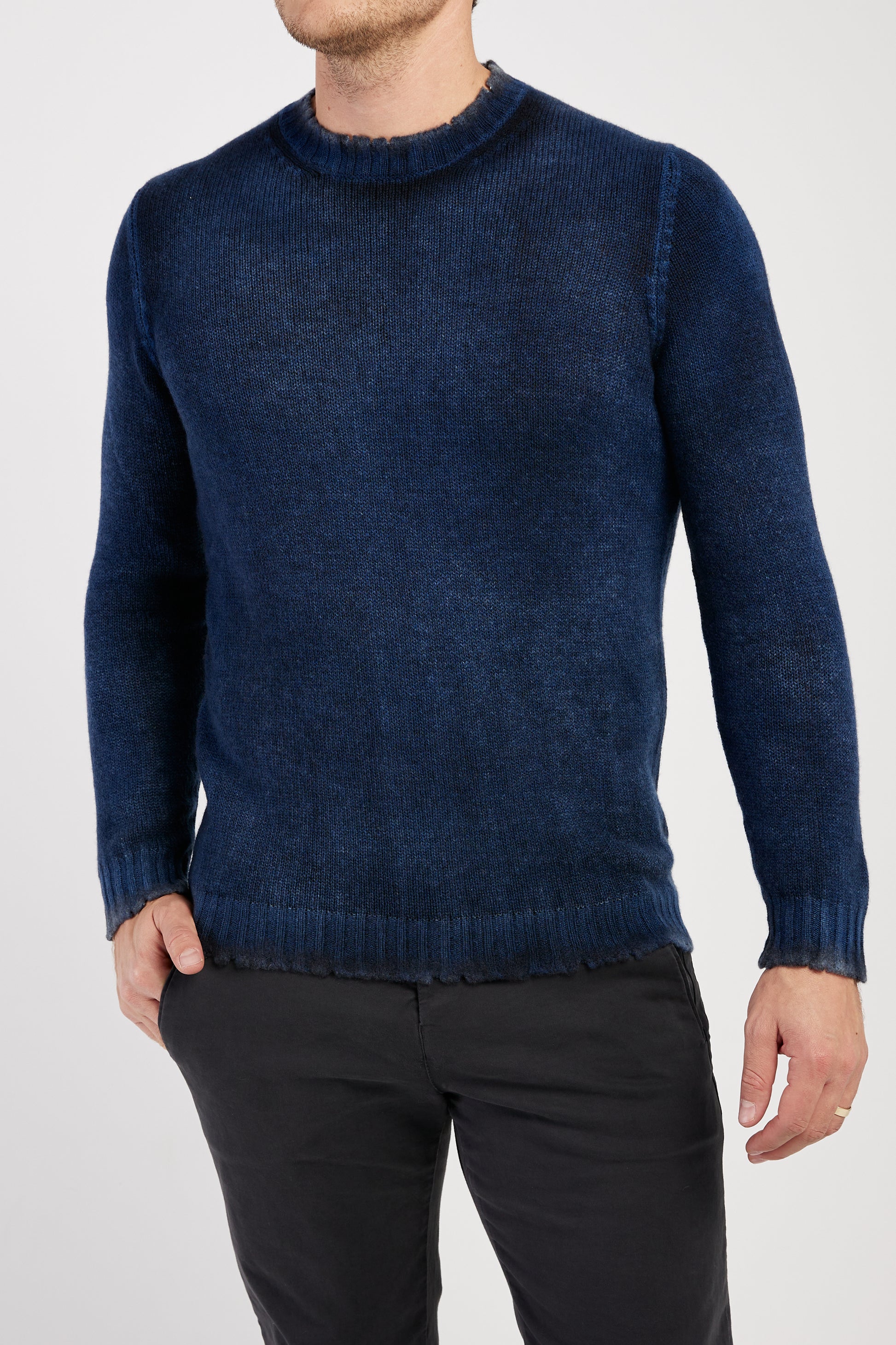 AVANT TOI Off Gauge Destroyed Pullover Sweater In Midnight