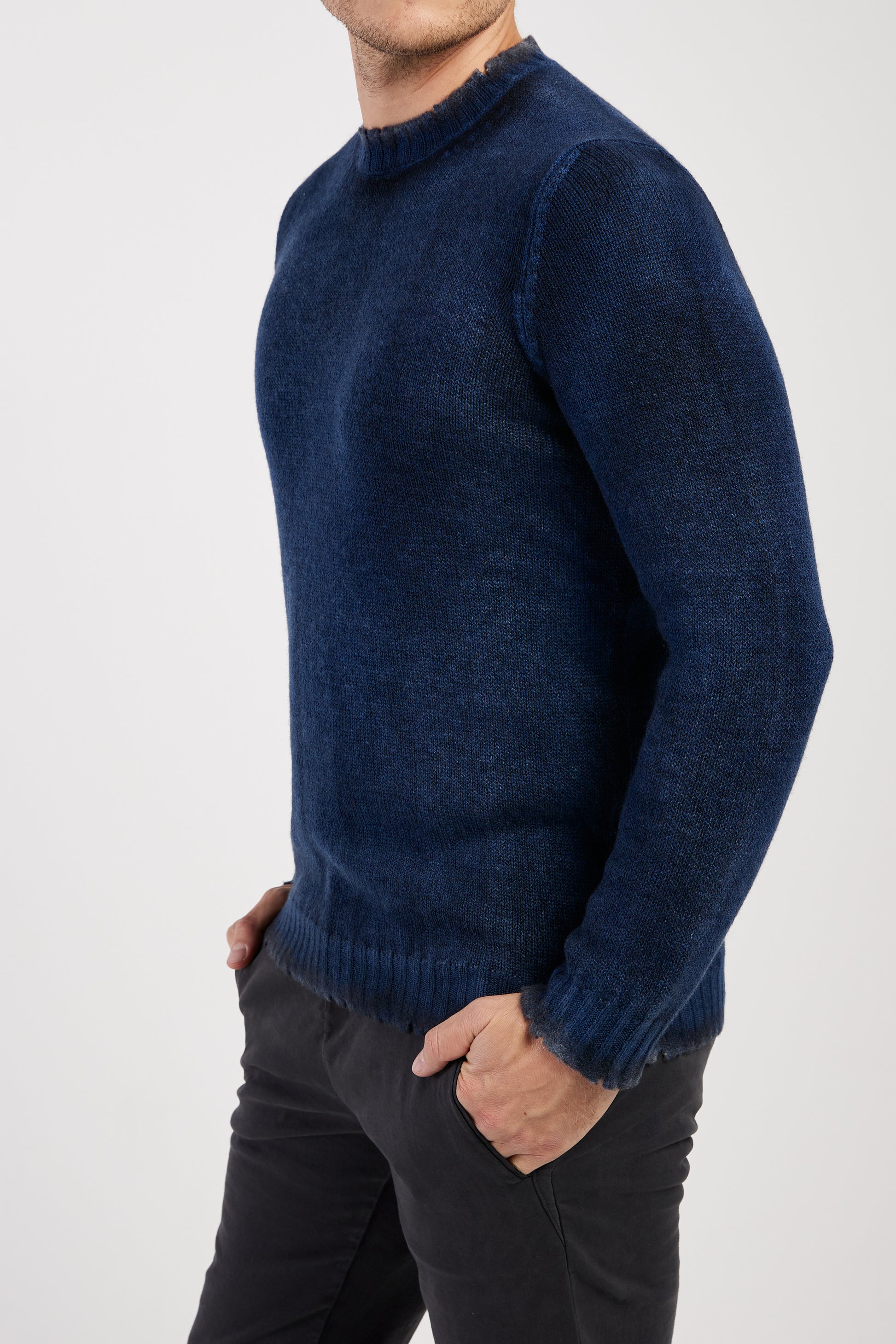 AVANT TOI Off Gauge Destroyed Pullover Sweater In Midnight