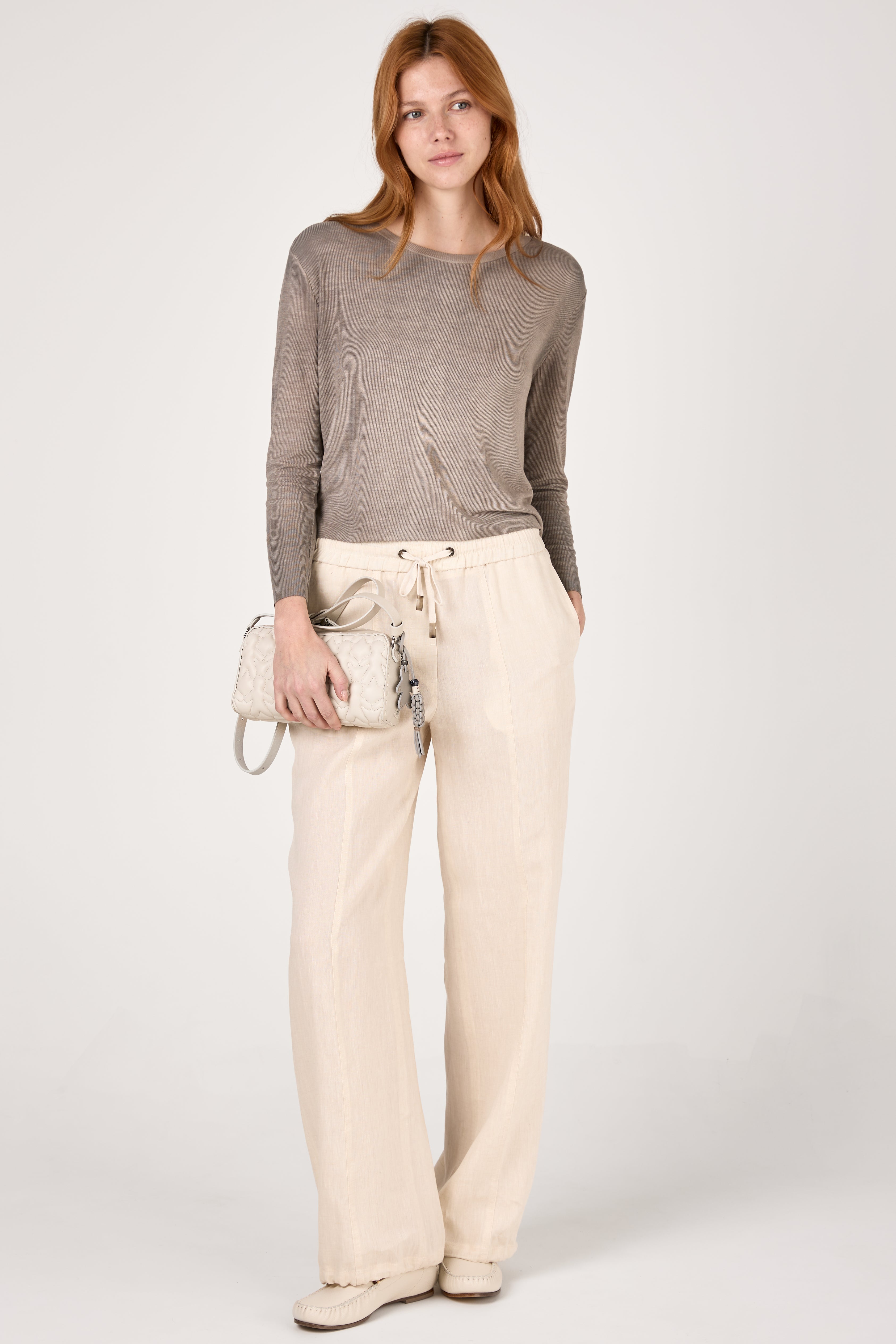 Ribbed Cropped T-Shirt in Mercurio and Noce Moscata