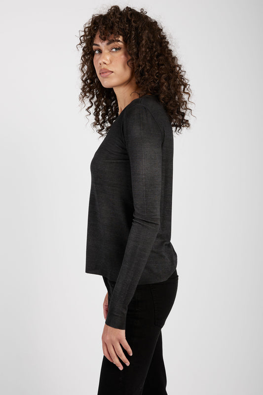 AVANT TOI Ribbed Long Sleeve Top in Nero