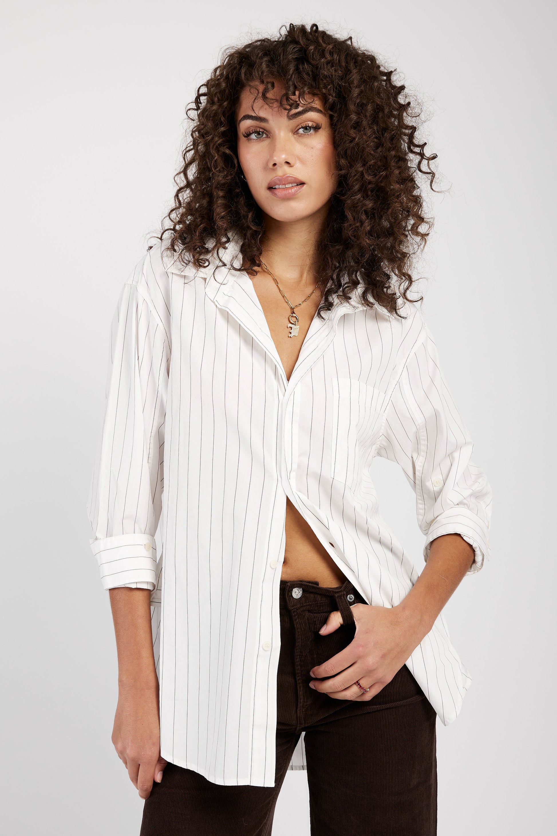 CITIZENS OF HUMANITY Kayla Shirt in Bitter Chocolate Stripe