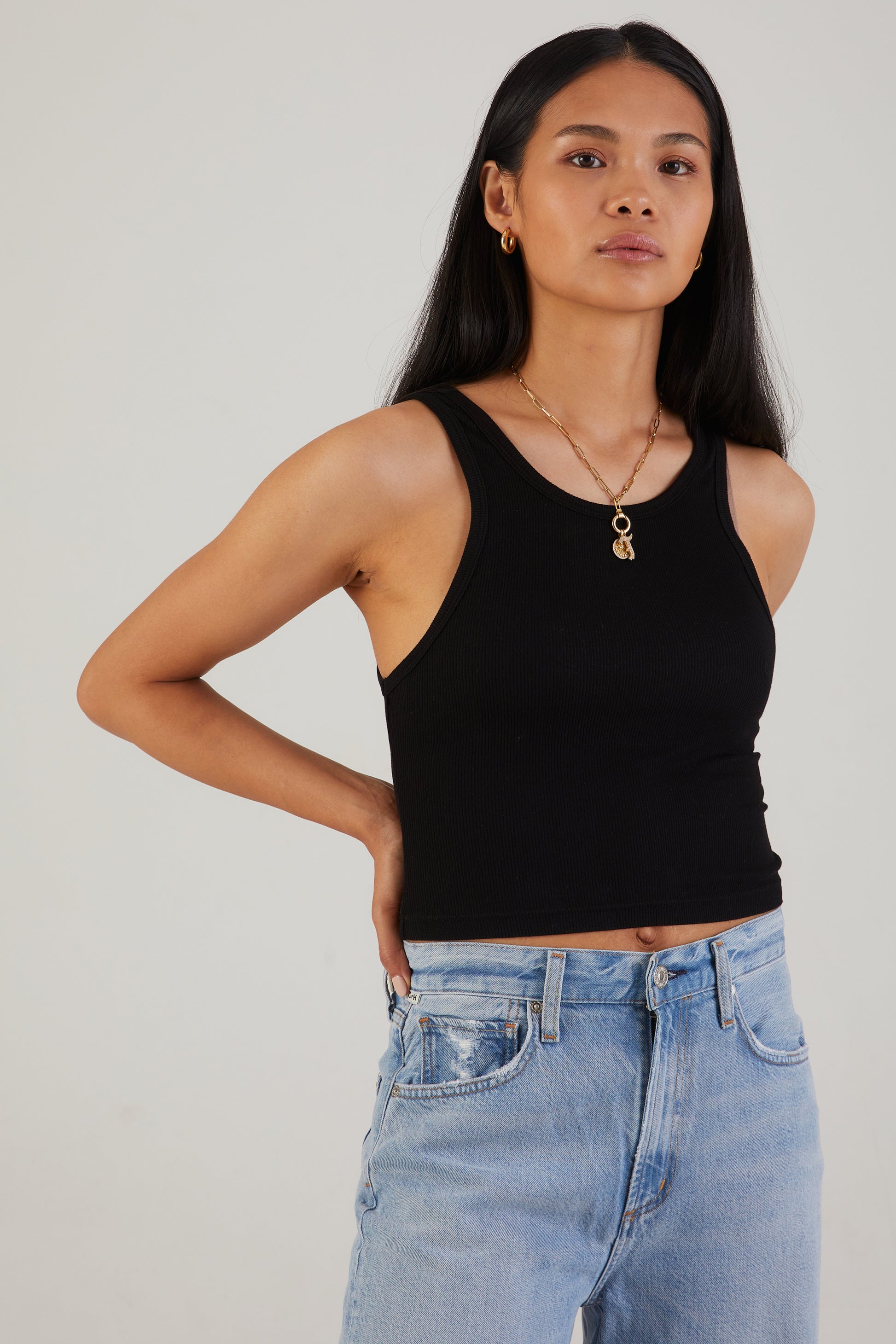 COTTON CITIZEN Verona Crop Tank in Jet Black