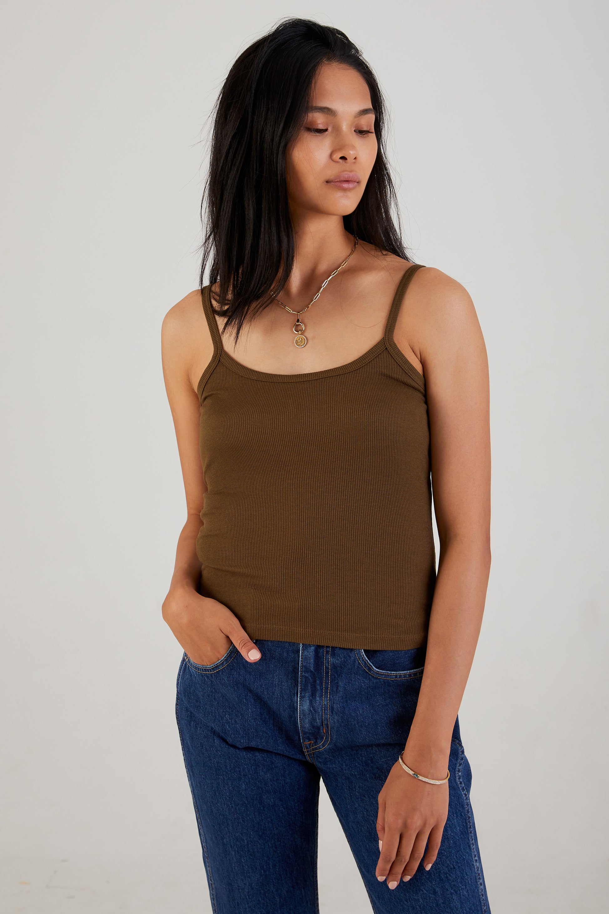 COTTON CITIZEN Verona Spaghetti Tank in Fern