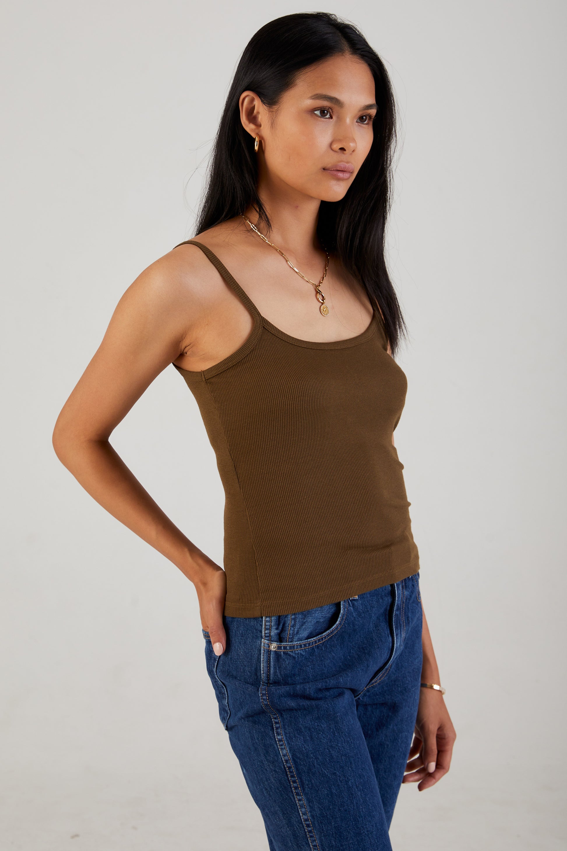 COTTON CITIZEN Verona Spaghetti Tank in Fern