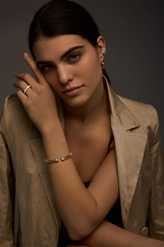 VELINA Double Crystal PavƩ Tubogas Bracelet in 925 Silver Gold