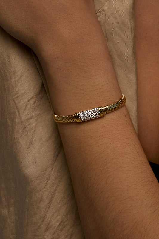 VELINA Crystal PavƩ Filo Tubogas Bracelet in 925 Silver Gold