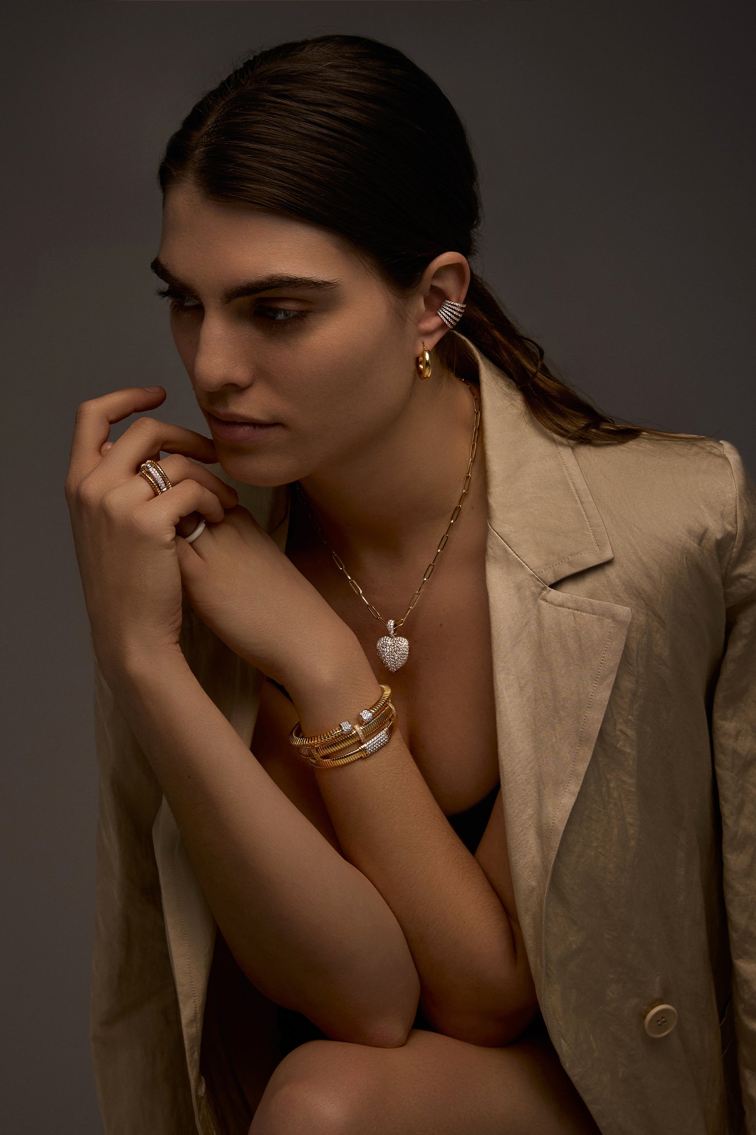 VELINA Double Crystal Pavé Tubogas Bracelet in 925 Silver Gold