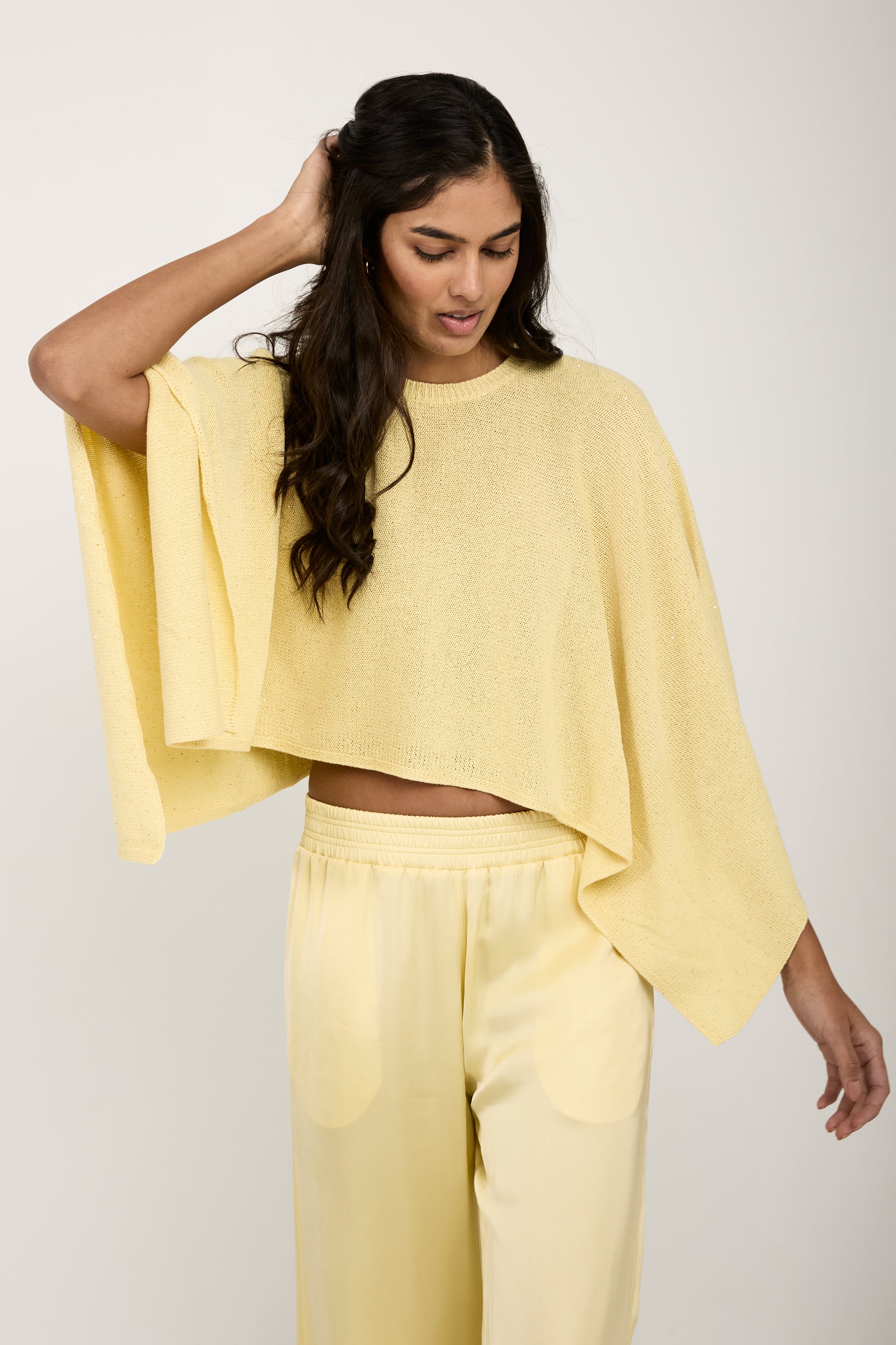 FABIANA FILIPPI Cotton Linen Cape Sweater with Sequins in Yellow