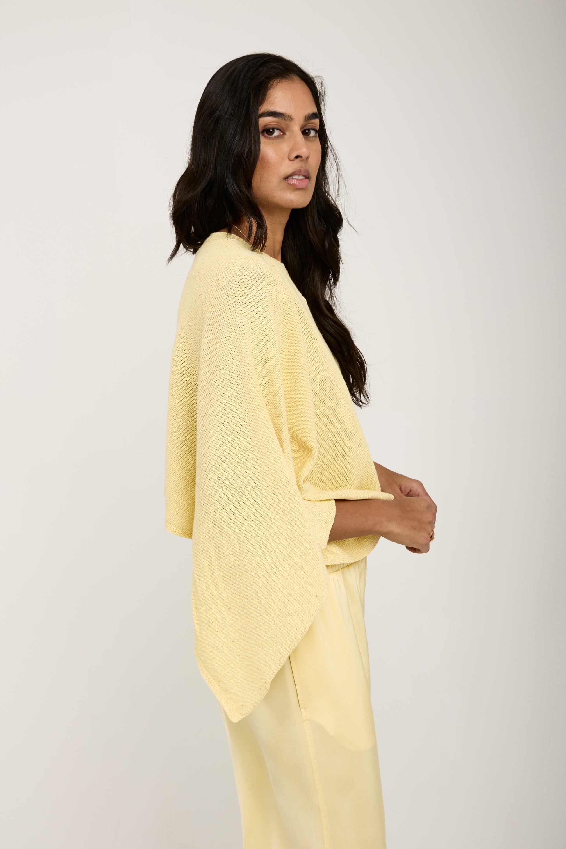 FABIANA FILIPPI Cotton Linen Cape Sweater with Sequins in Yellow