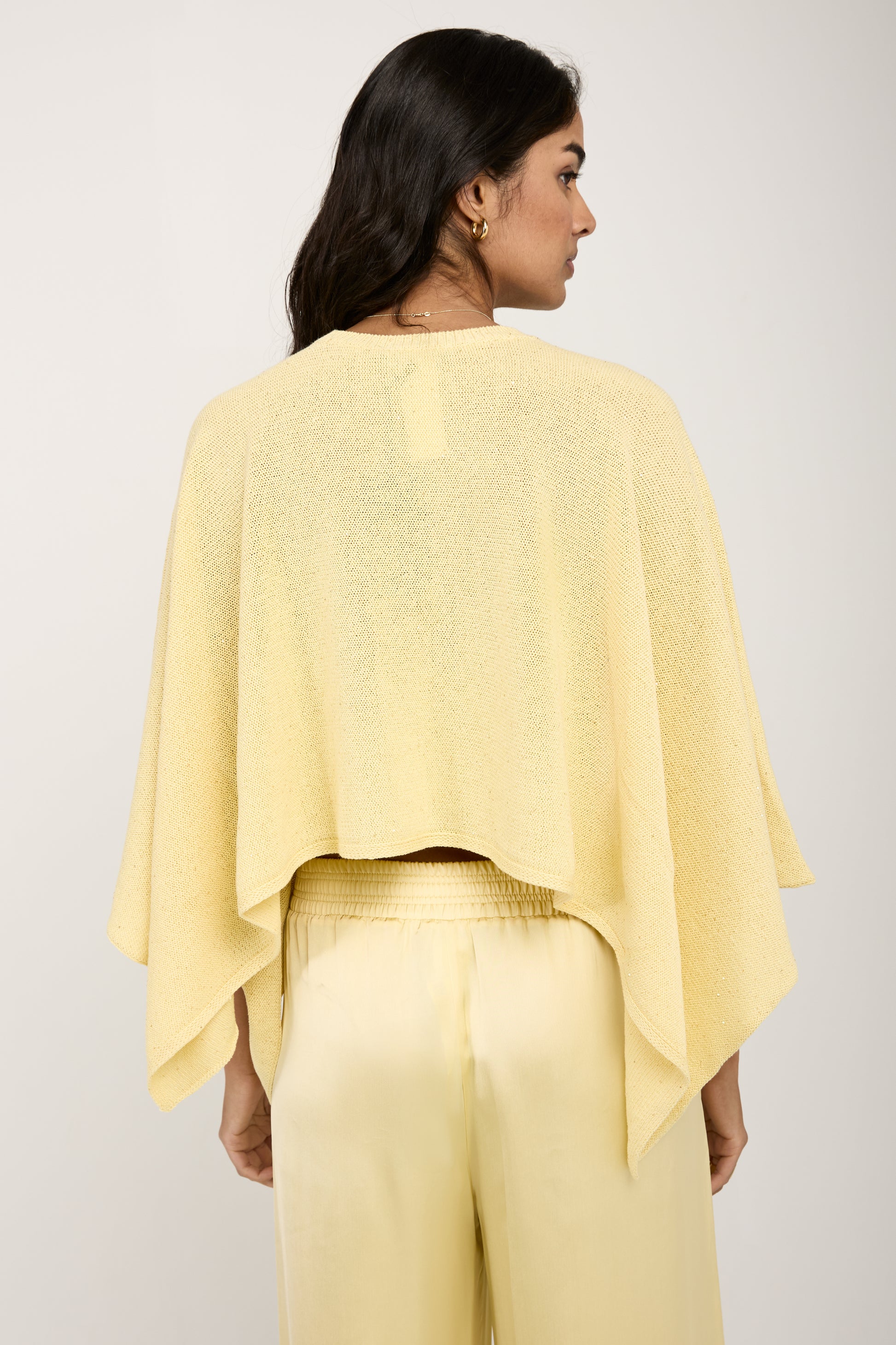 FABIANA FILIPPI Cotton Linen Cape Sweater with Sequins in Yellow